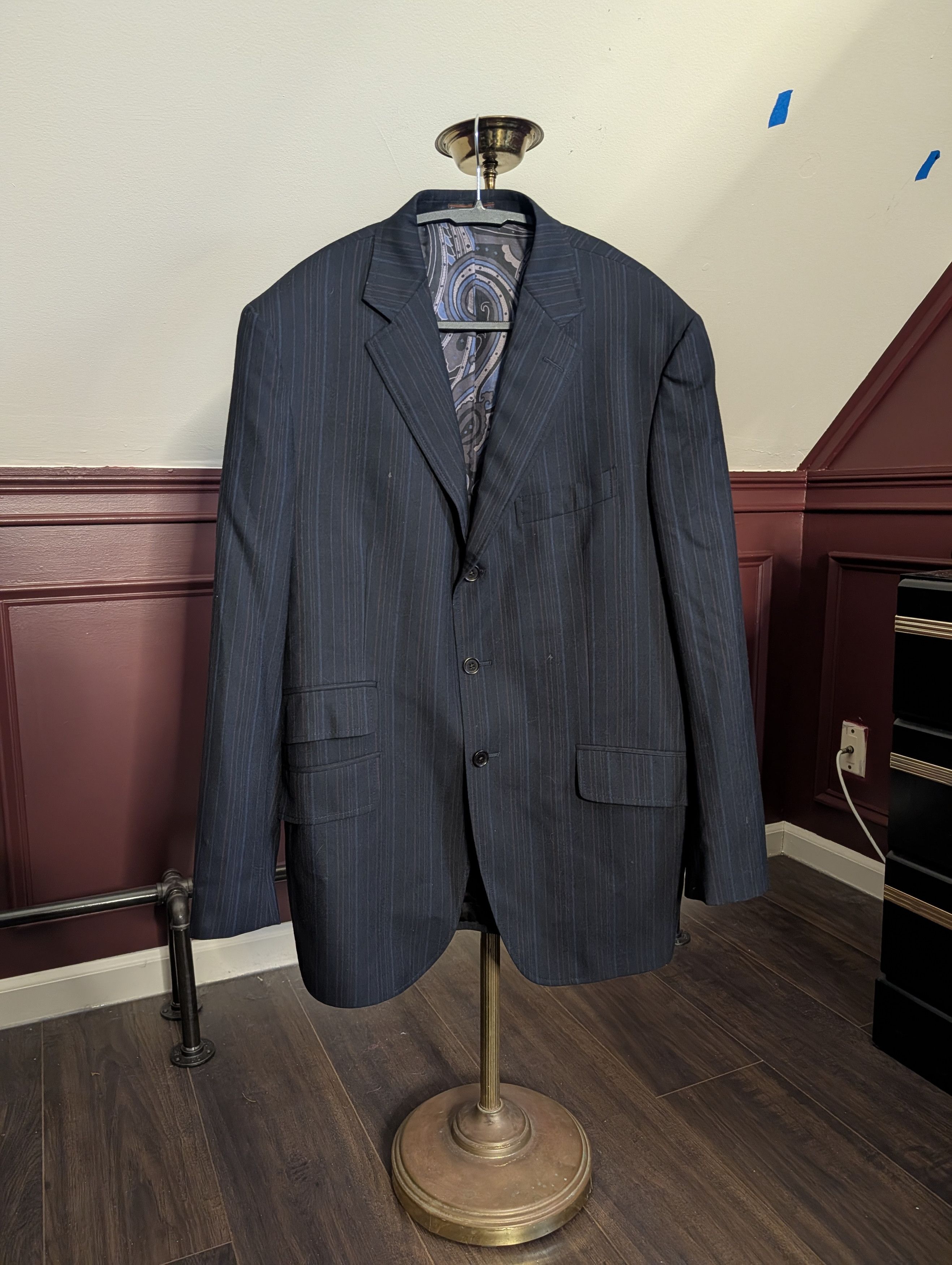 Etro Navy striped pure wool made in Italy blazer READ DESC Size 42R - 1 Thumbnail