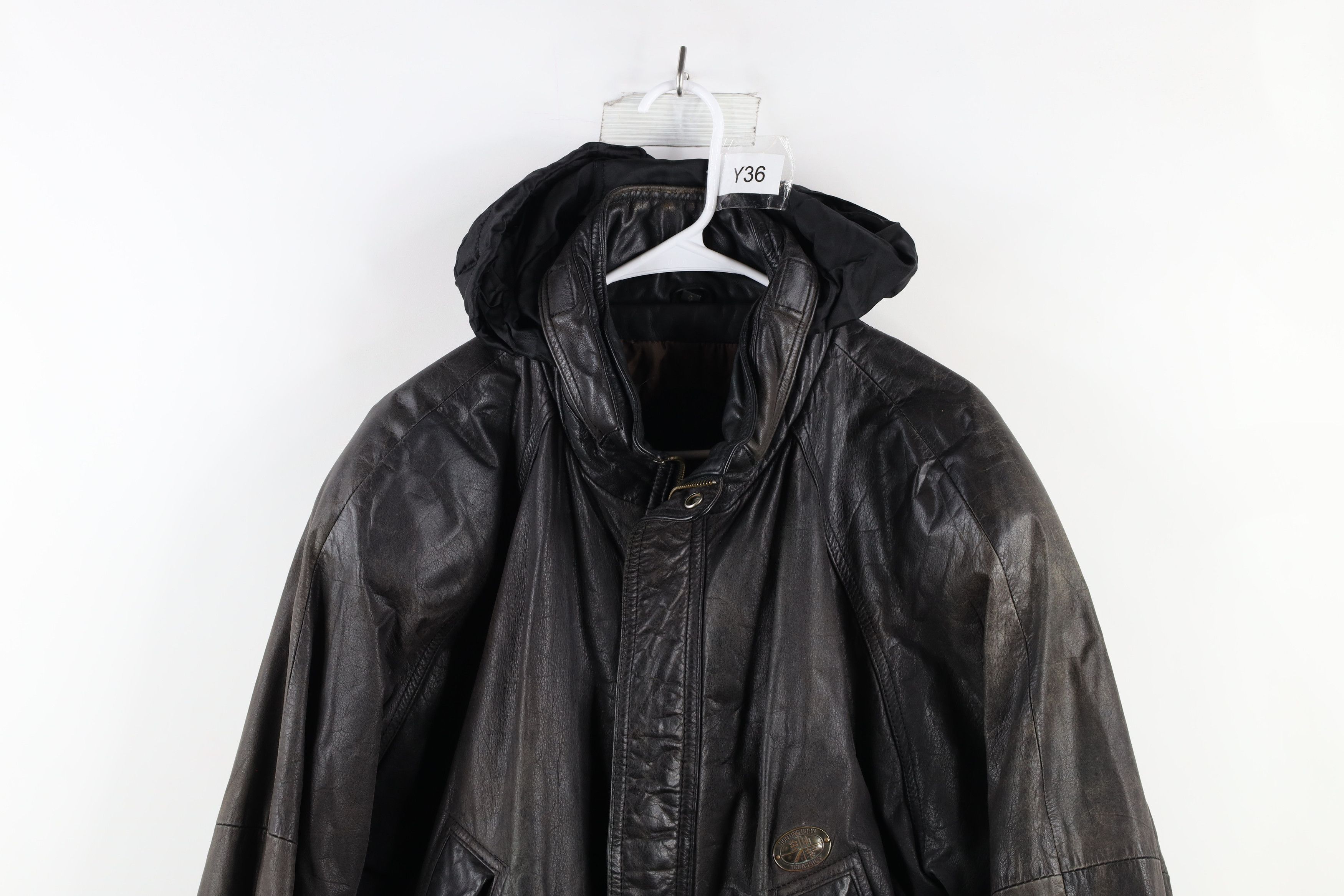 Vintage Vintage 90s Streetwear Hooded Leather Bomber Jacket Black Size US L / EU 52-54 / 3 - 2 Thumbnail