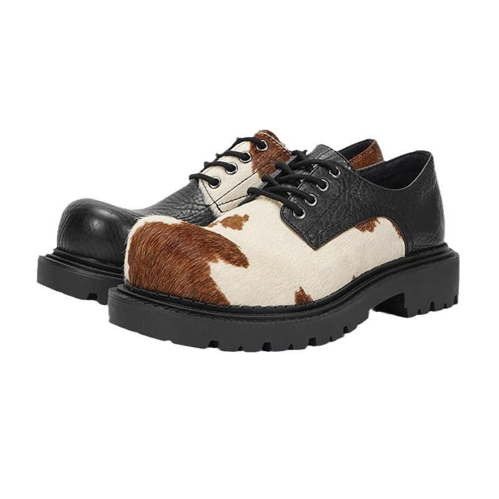 Leather Cream Cow-Texture Leather Derby Shoes Size US 7 / EU 40 - 1 Thumbnail
