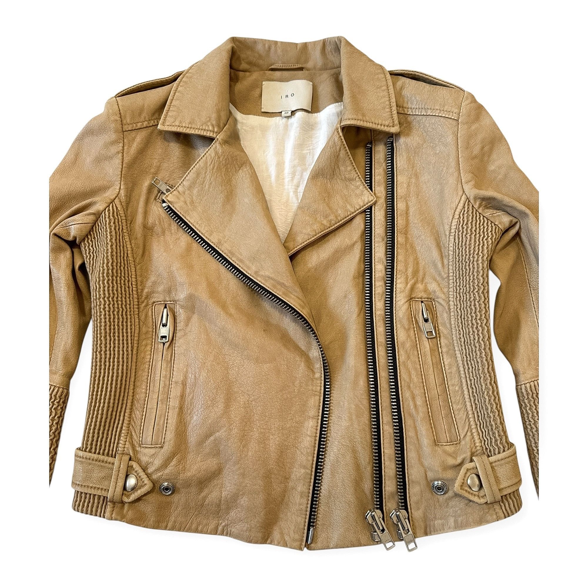 Iro IRO Evana Double Zip Leather Biker/Moto Jacket in Beige, Si Size XS / US 0-2 / IT 36-38 - 6 Thumbnail