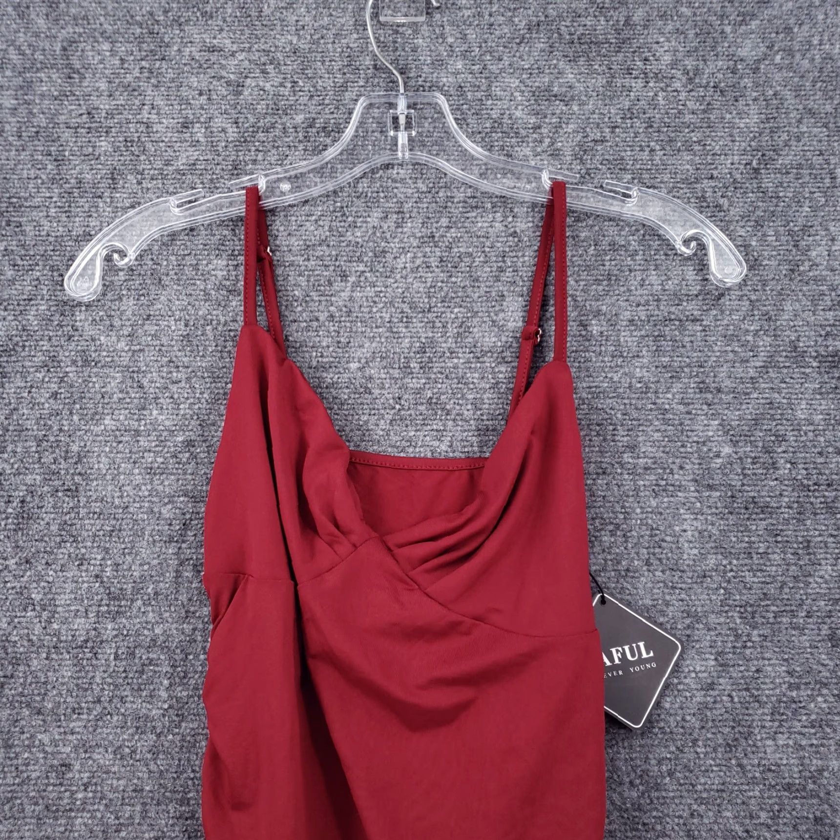 ZAFUL Zaful Dress Womens M Medium Red Bodycon Mini Ruched Ruffle V-Neck Sleeveless NEW Size M / US 6-8 / IT 42-44 - 6 Thumbnail