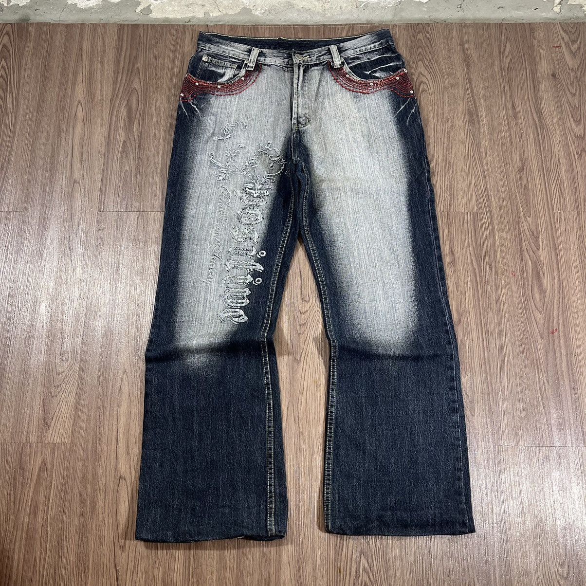 Beauty Beast Vintage Y2K Embroidered Flared Denim Jeans Size US 34 / EU 50 - 1 Thumbnail