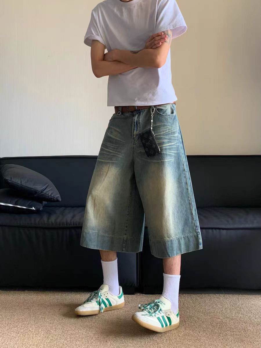 Japanese Brand × Vintage Vintage wide leg washed straight jean shorts Size US 33 - 1 Thumbnail