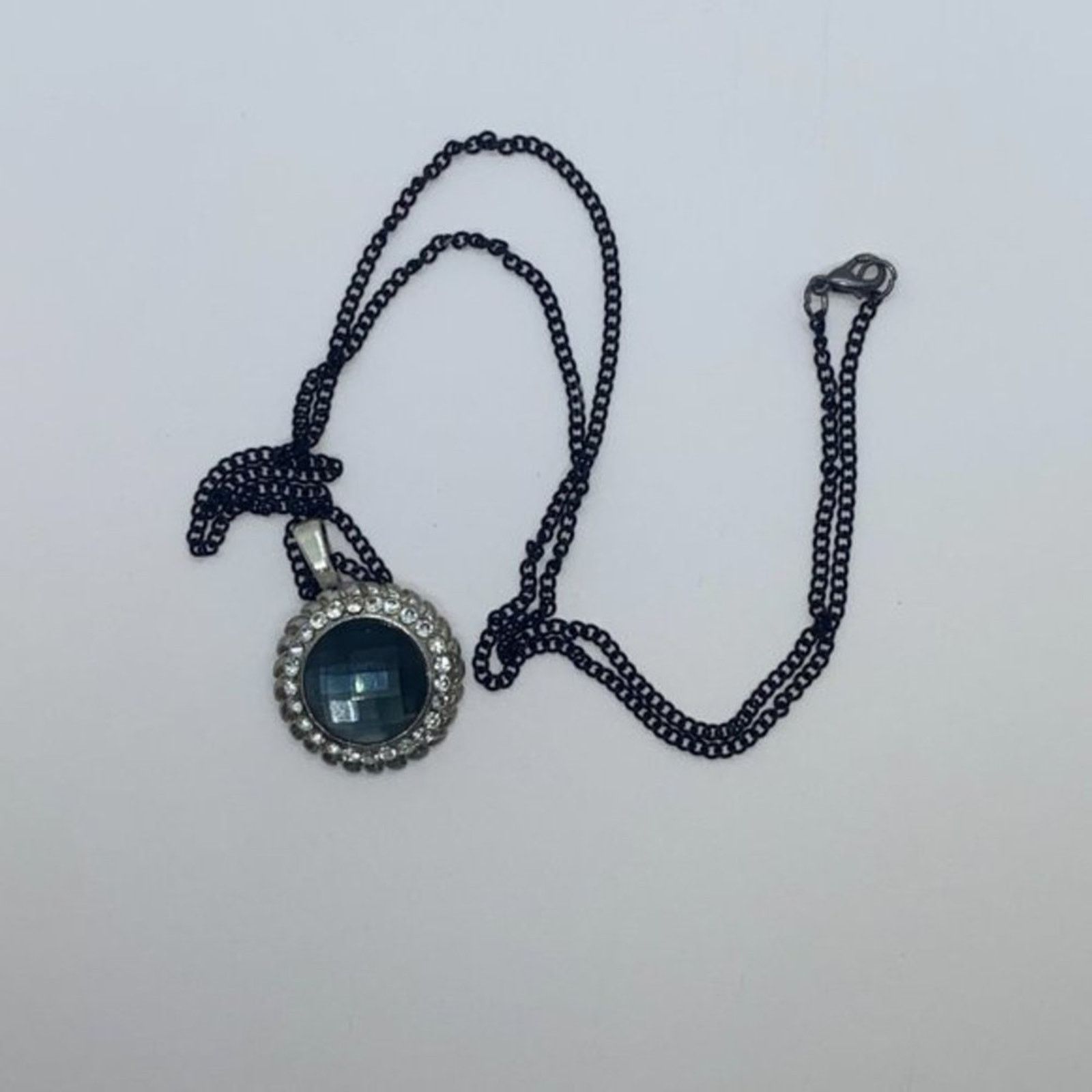 Handmade Silver-Tone Texture Blue Rhinestone Black Necklace Size ONE SIZE - 5 Thumbnail