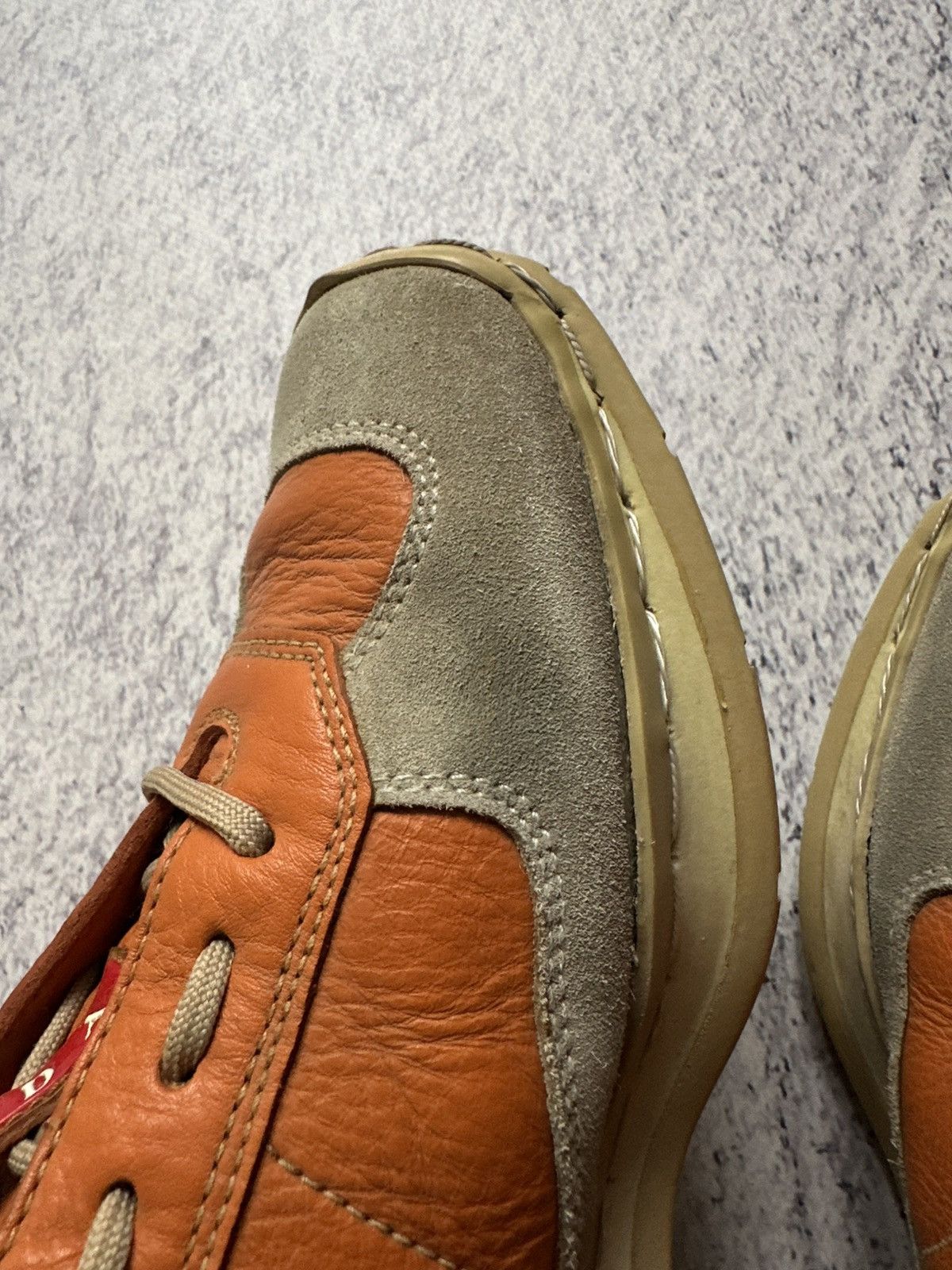 Prada Prada Red Tab Orange Leather Gray Suede Trainers Sneakers Size US 7 / IT 37 - 19 Thumbnail