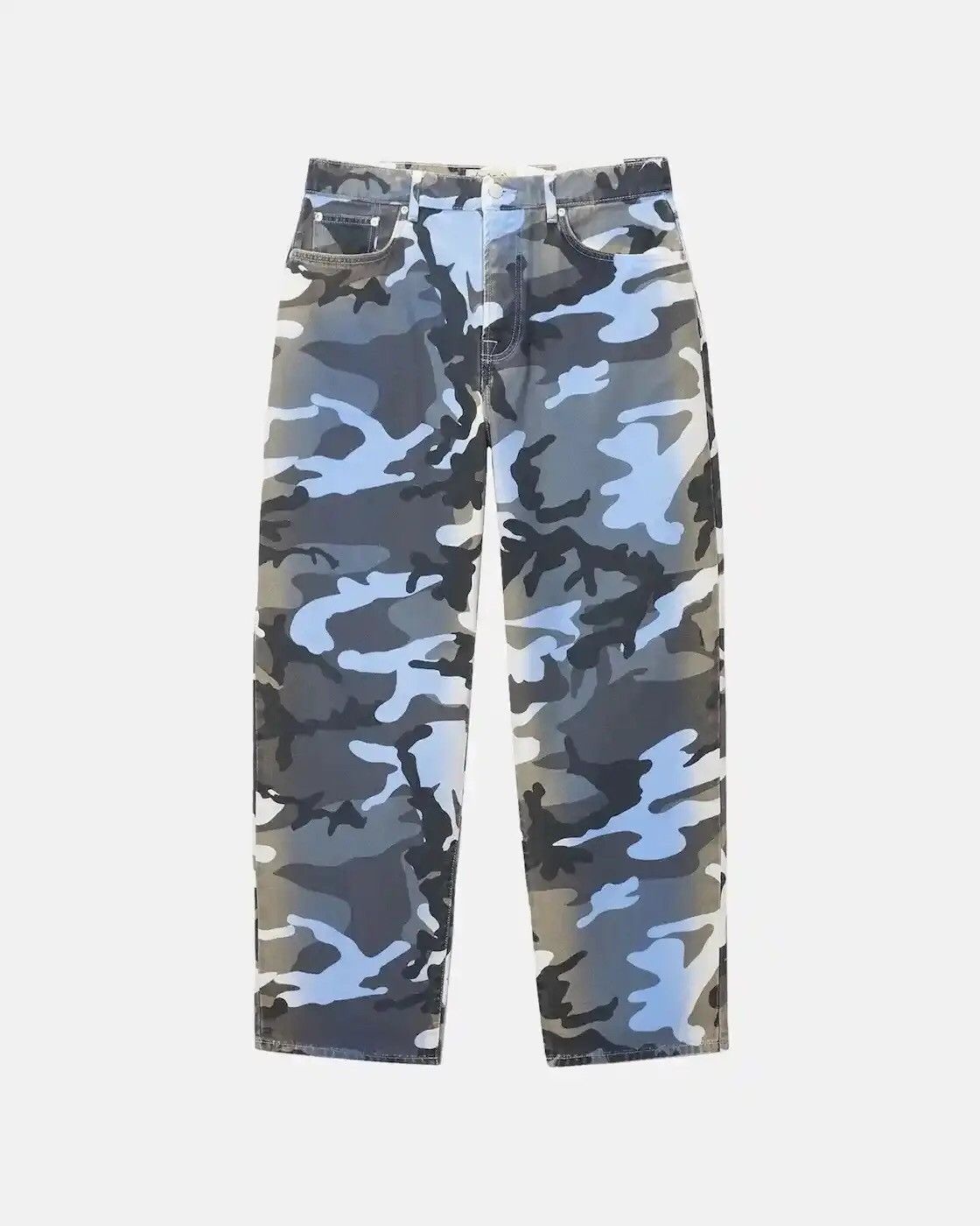 Rare × Streetwear × Stussy Stussy Spray Dye Blue Camo BigOl Jeans 