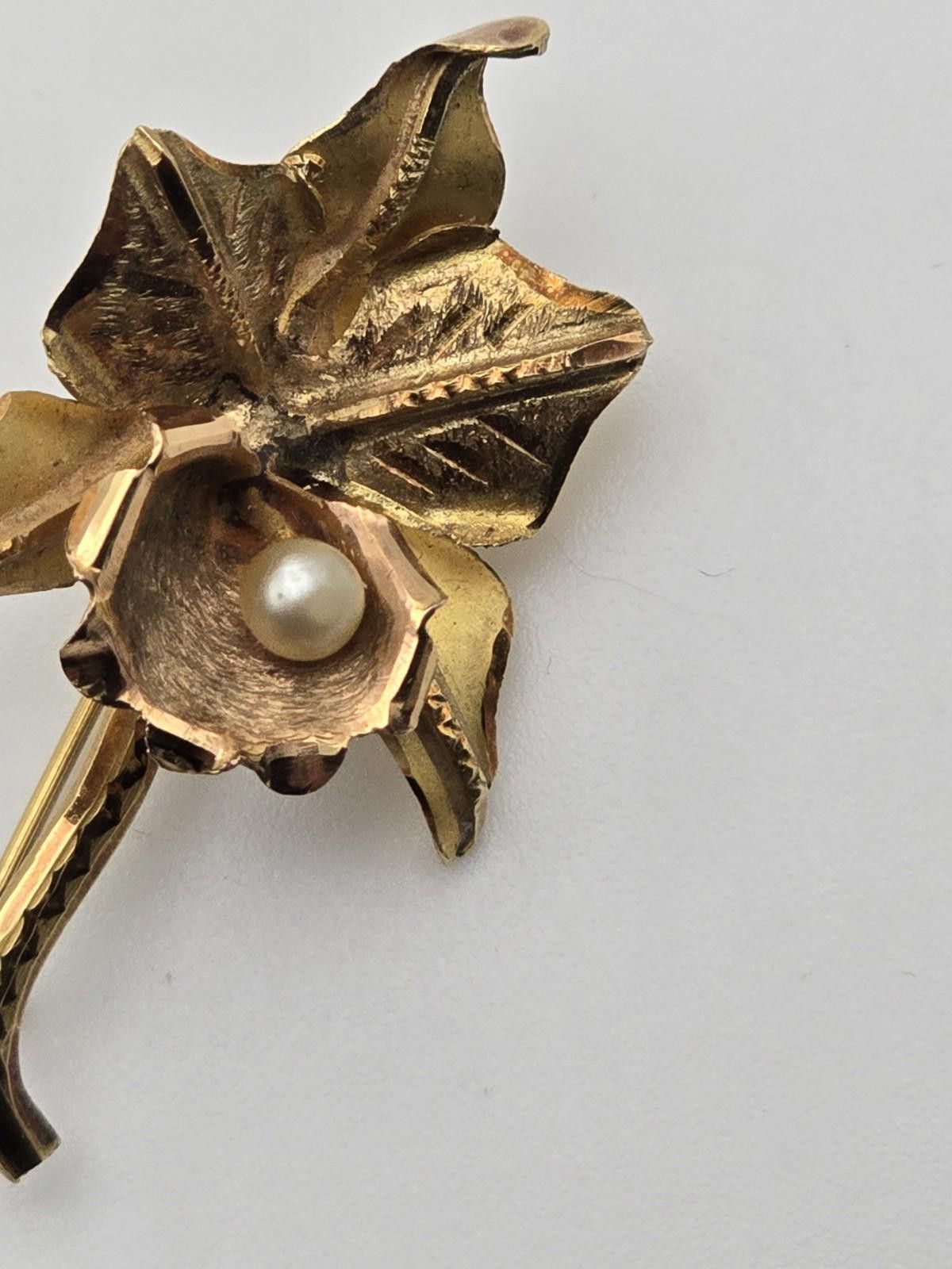 Other Vintage 18K Gold Orchid & Pearl Brooch Mid-Century Size ONE SIZE - 6 Thumbnail