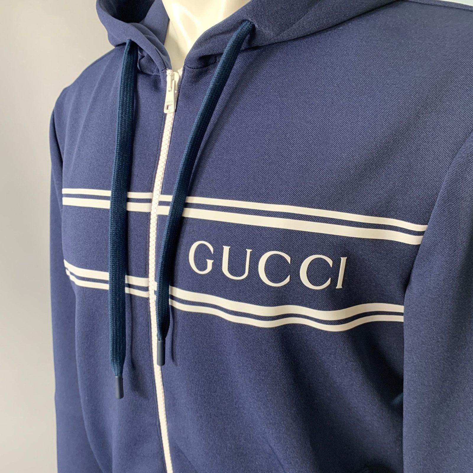 Gucci GUCCI Size M Navy White Logo Polyester Zip Up Hoodie Size US M / EU 48-50 / 2 - 6 Thumbnail