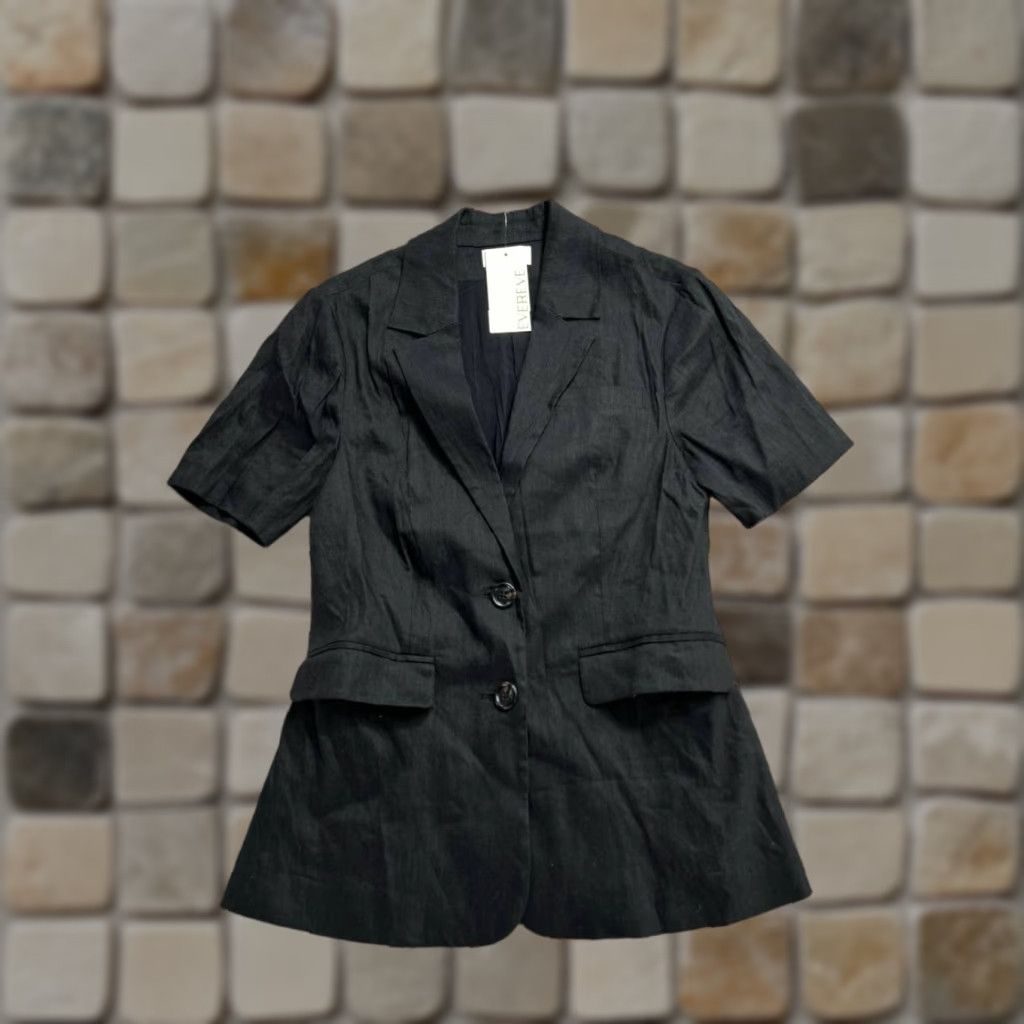 Vintage Evereve Blazer Jacket Womens XS Black Notch Single-Breasted Short Sleeve Linen Spandex Dressy New Size XS / US 0-2 / IT 36-38 - 1 Thumbnail