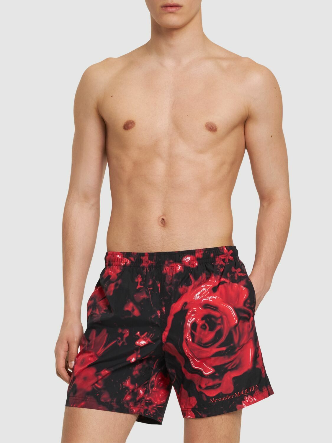 Alexander McQueen ALEXANDER MCQUEEN red & black Wax Floral swim shorts Large Size US 34 / EU 50 - 1 Thumbnail