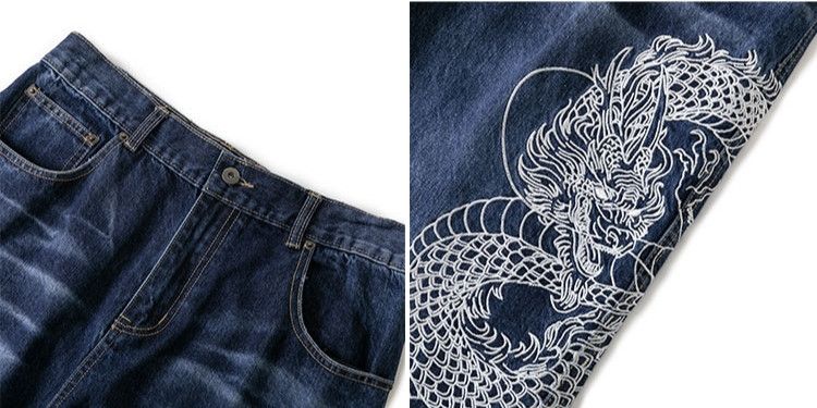Japanese Brand Embroidered Dragon Totem Baggy Jeans Size US 29 - 5 Thumbnail