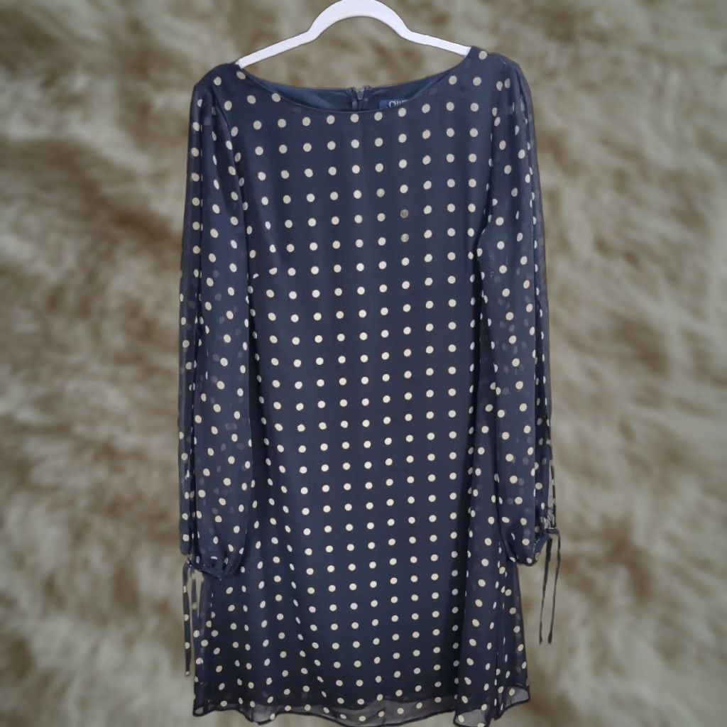 Chaps Chaps Blue Polka Dot Shift Dress Sheer Long Sleeve With Slit Formal Casual Sz 12 Size XL / US 12-14 / IT 48-50 - 1 Thumbnail