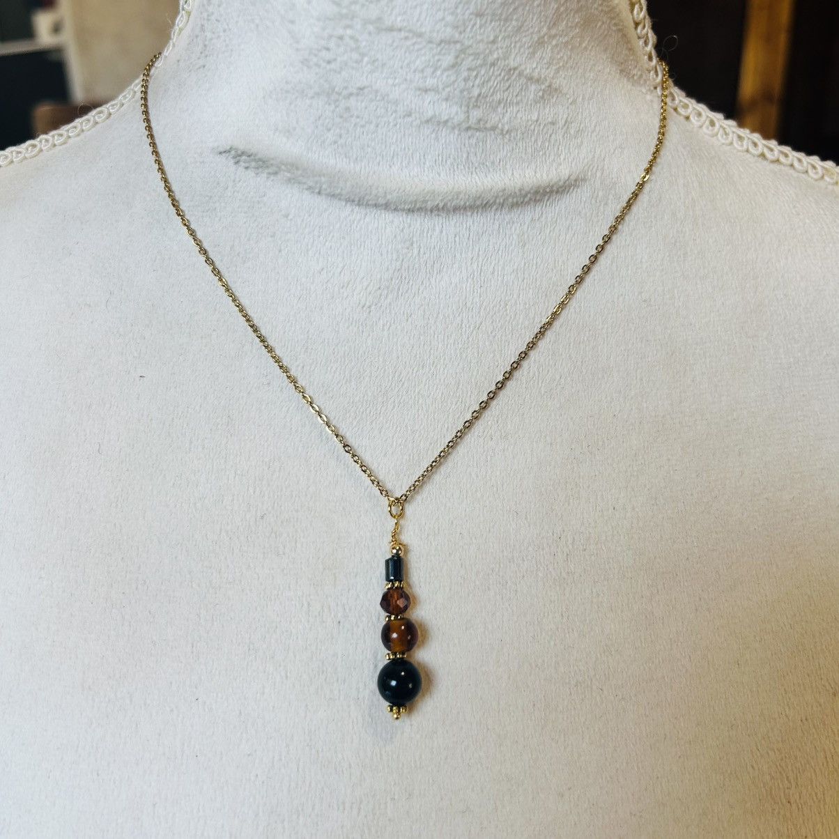 Handmade Handcrafted vintage bead drop pendant on chain necklace Size ONE SIZE - 3 Thumbnail