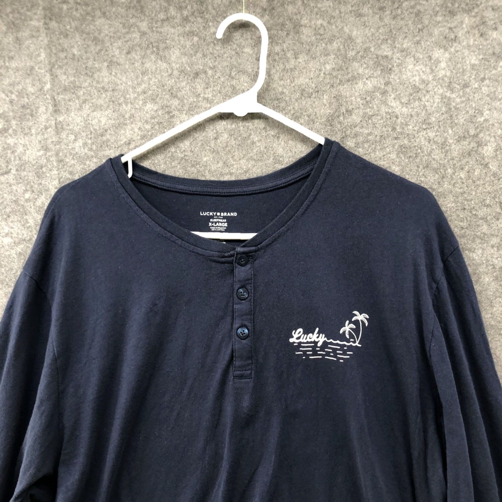 Lucky Brand Lucky Brand Sleepwear Henley Long Sleeve T Shirt Mens XL Navy Blue Lounge Size US XL / EU 56 / 4 - 3 Thumbnail