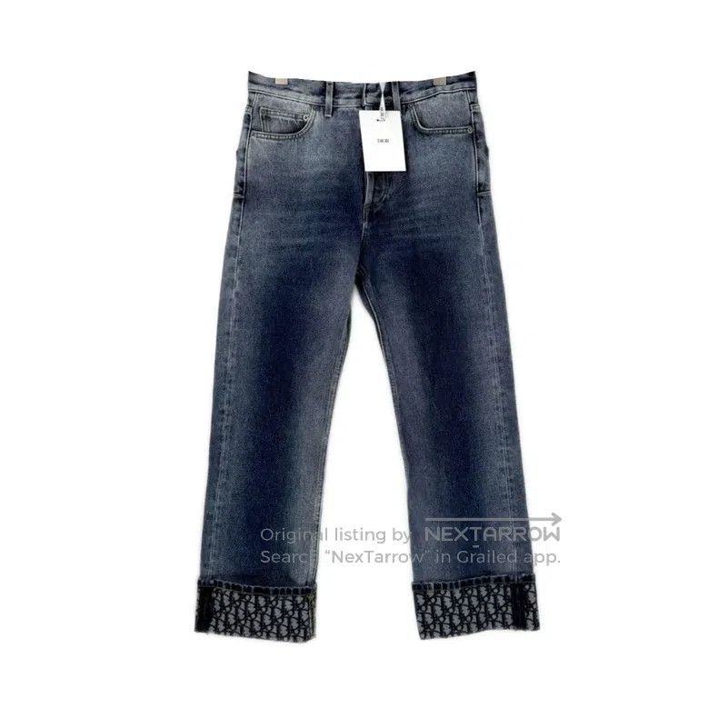 Dior Dior Washed blue leather full logo flip-edged jeans Size 42" / US 20 - 1 Thumbnail