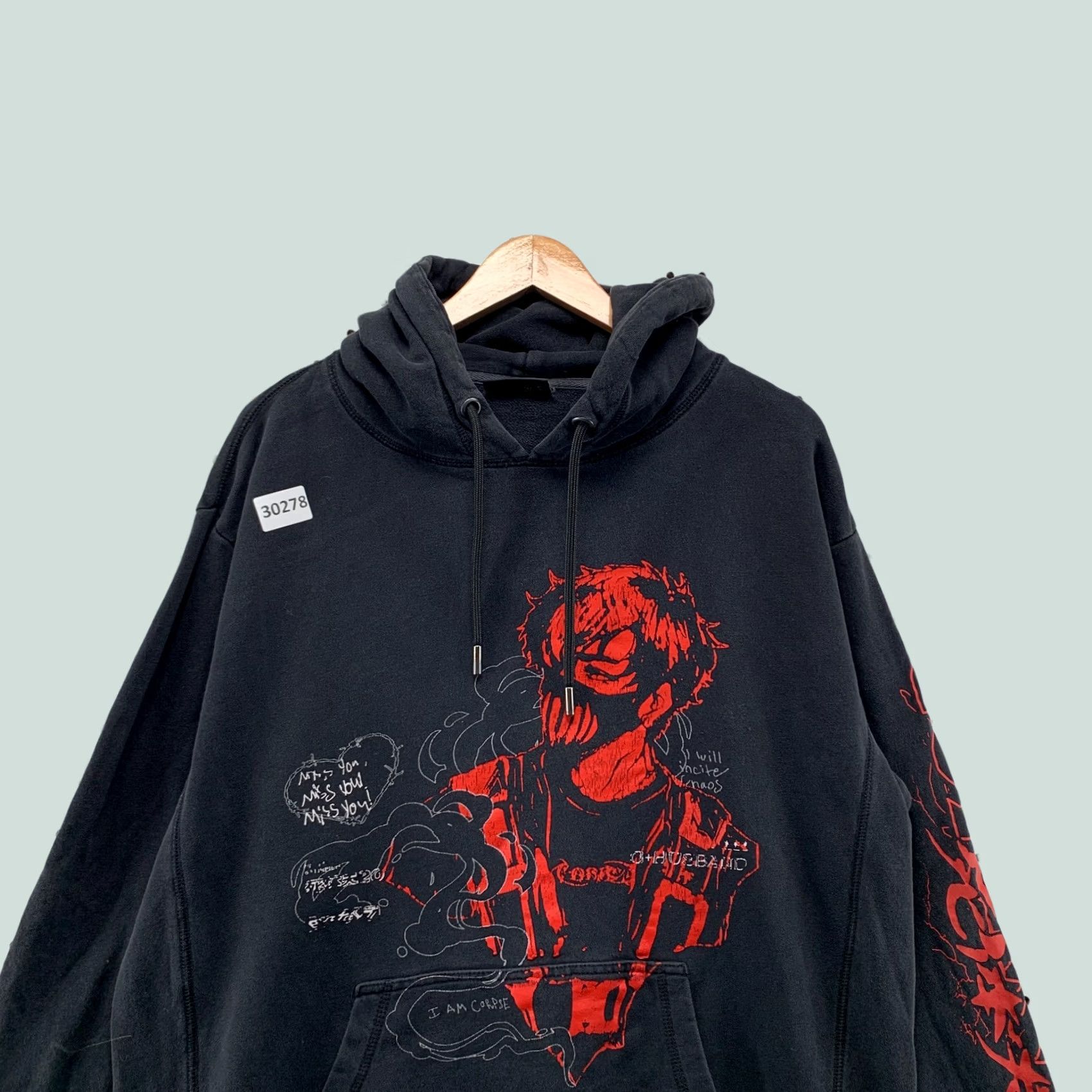 Vintage Corpse Husband Hoodie Mens L Faded Black Miss You I Am Corpse Graphic 26x27 Size US L / EU 52-54 / 3 - 1 Thumbnail