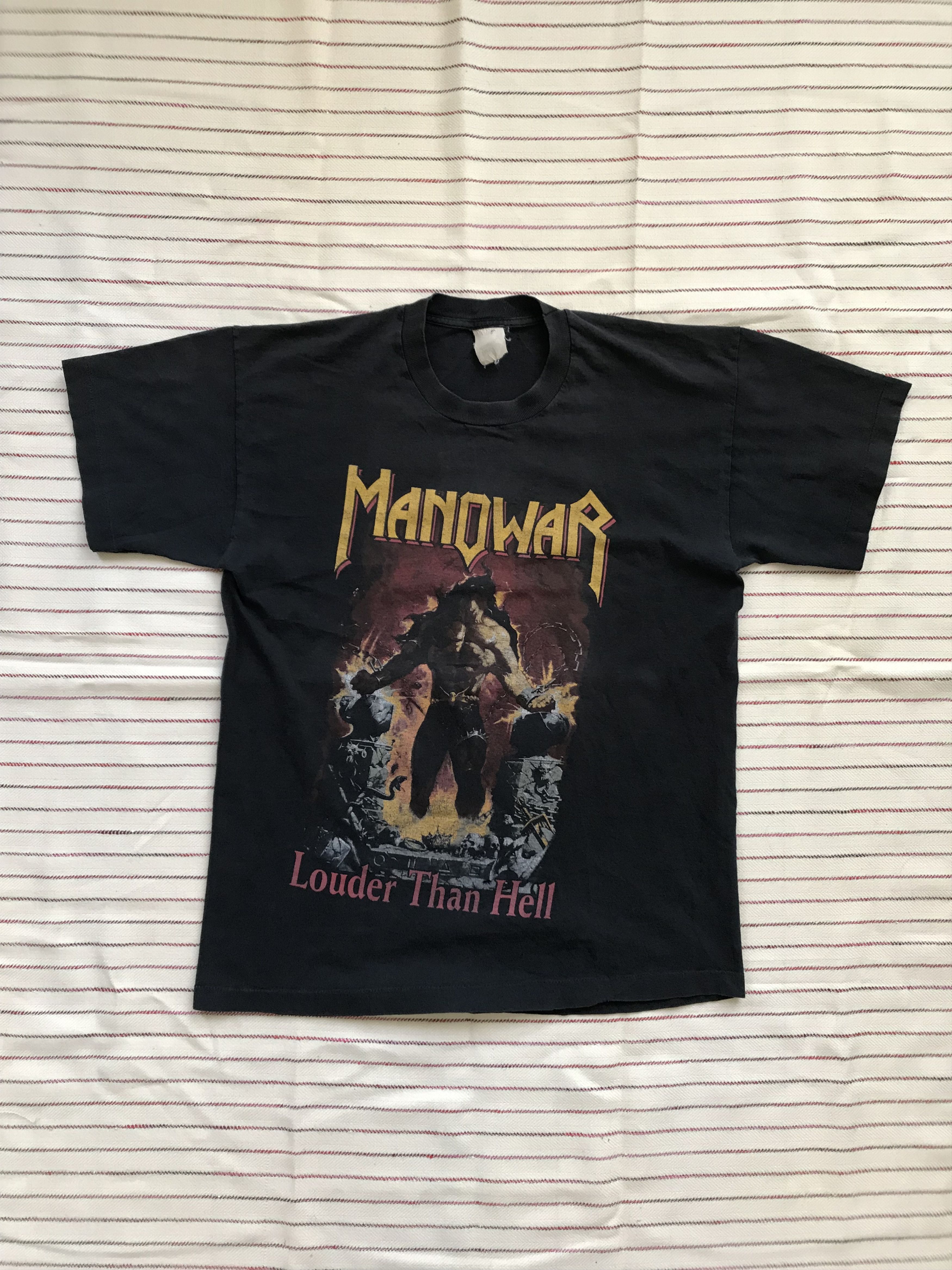 Band Tees × Vintage 90s Vintage Manowar Louder Than Hell Single Stitched T Shirt Size US L / EU 52-54 / 3 - 1 Thumbnail