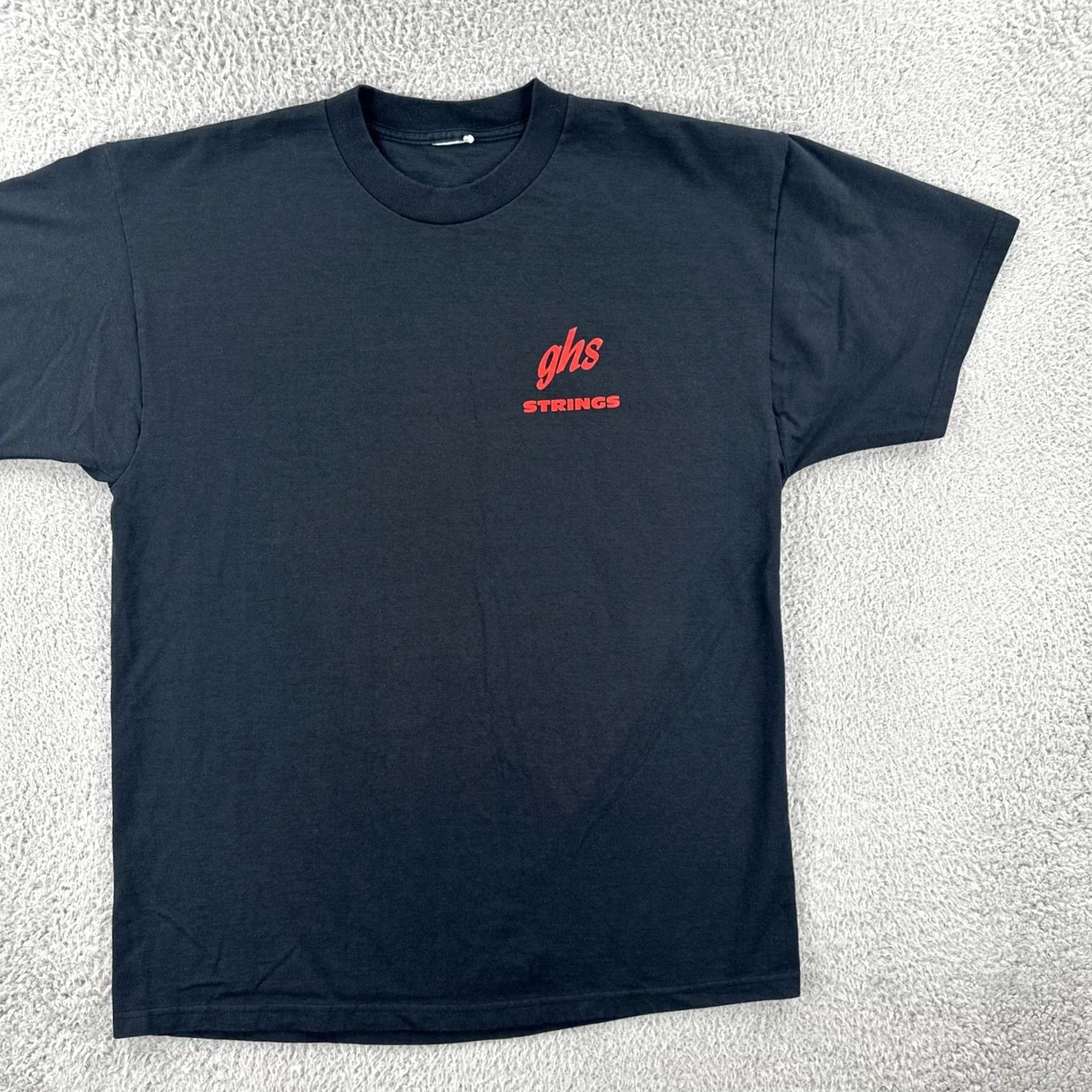 Vintage VINTAGE GHS STRINGS Boomers Guitar And Bass Strings Mens Large Black T Shirt 90s Size US L / EU 52-54 / 3 - 3 Thumbnail