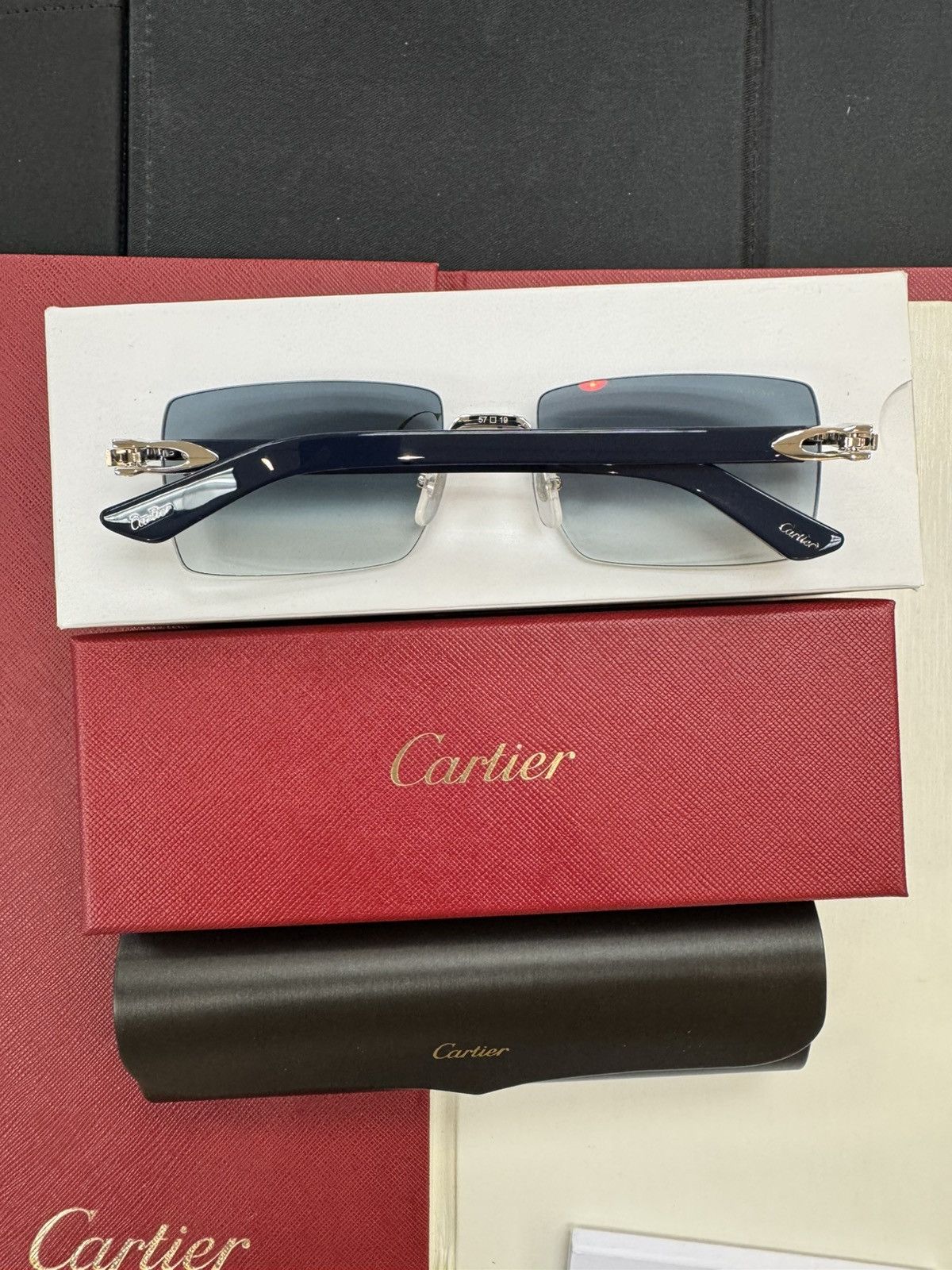 Cartier RARE Cartier Blue Acetate Sunglasses Platinum Rimless C Size ONE SIZE - 1 Thumbnail