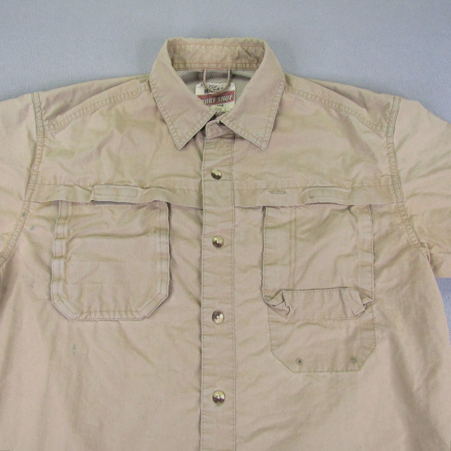 Eddie Bauer Eddie Bauer Sport Shop Button-Up Shirt Mens M Khaki Tan Beige Cotton Blend Short Sleeve Collared Pocket Outdoor Size US M / EU 48-50 / 2 - 2 Thumbnail