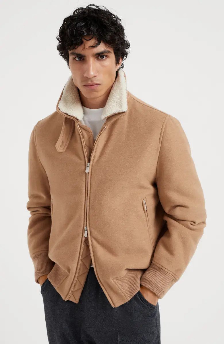 Brunello Cucinelli o1w1db10326 Cashmere Bomber Jacket in Camel Brown Size US M / EU 48-50 / 2 - 2 Thumbnail