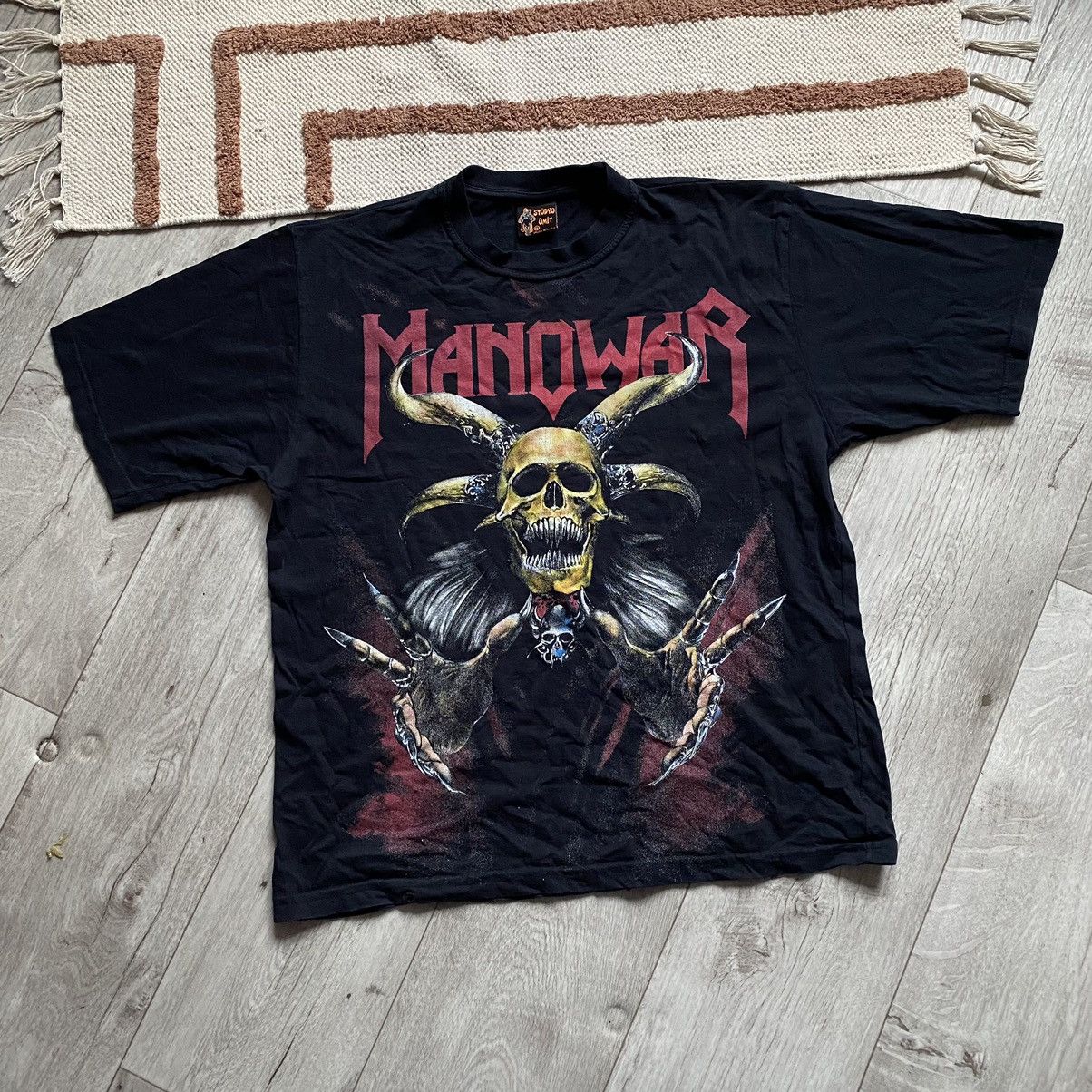 Band Tees VINTAGE MANOWAR ROCK BAND SKULL CRAZY PRINT T SHIRT Size US XL / EU 56 / 4 - 1 Thumbnail