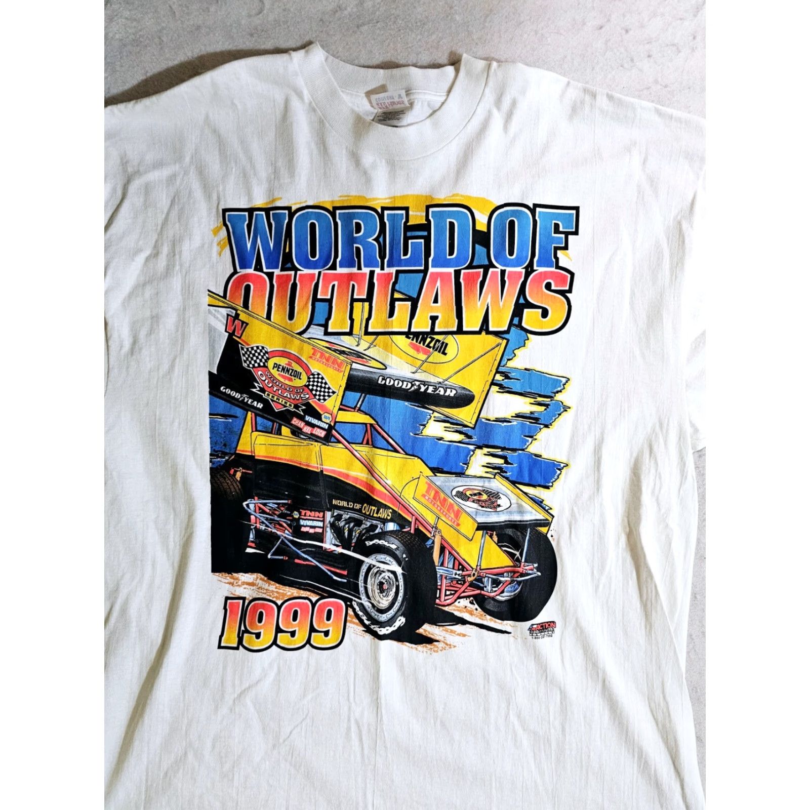 Hanes VINTAGE Pennzoil World Of Outlaws Sprint Cars T-Shirt Mens 2XL White 1999 Signatures 90s Racing Hanes Shirt Size US XXL / EU 58 / 5 - 3 Thumbnail