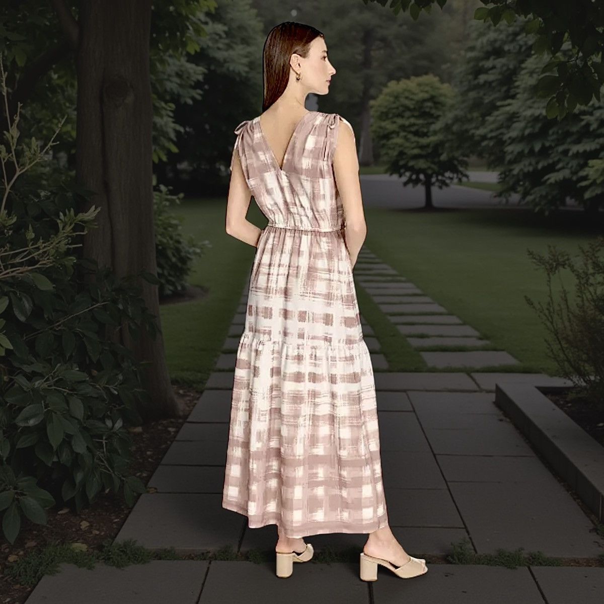 Calvin Klein Calvin Klein Women’s Tan Printed V-Neck Maxi Dress Sz M Size M / US 6-8 / IT 42-44 - 2 Thumbnail