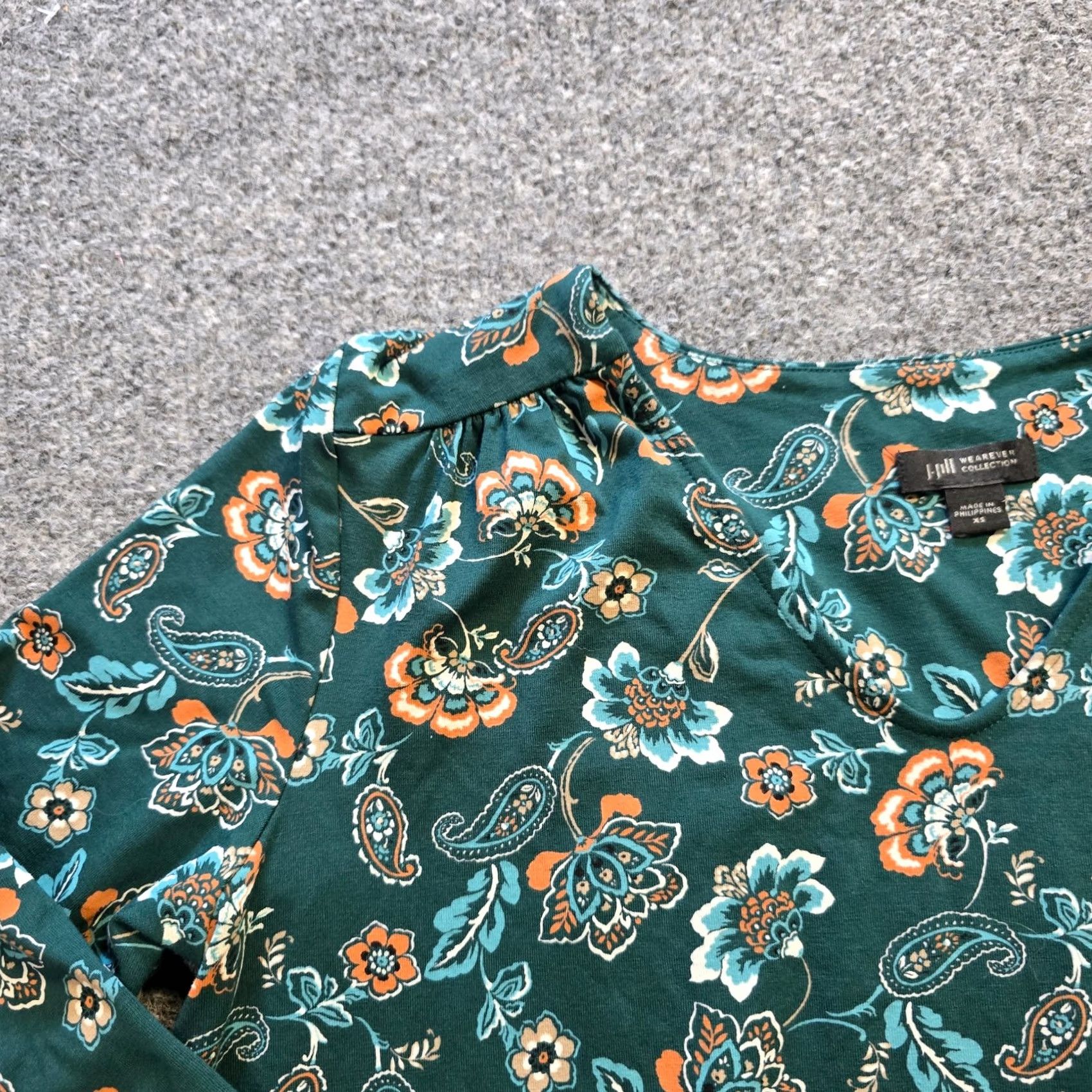 J. Jill J Jill Top Womens XS Green Floral Tunic Long Sleeve V Neck Wearever Casual Shirt Size XS / US 0-2 / IT 36-38 - 4 Thumbnail