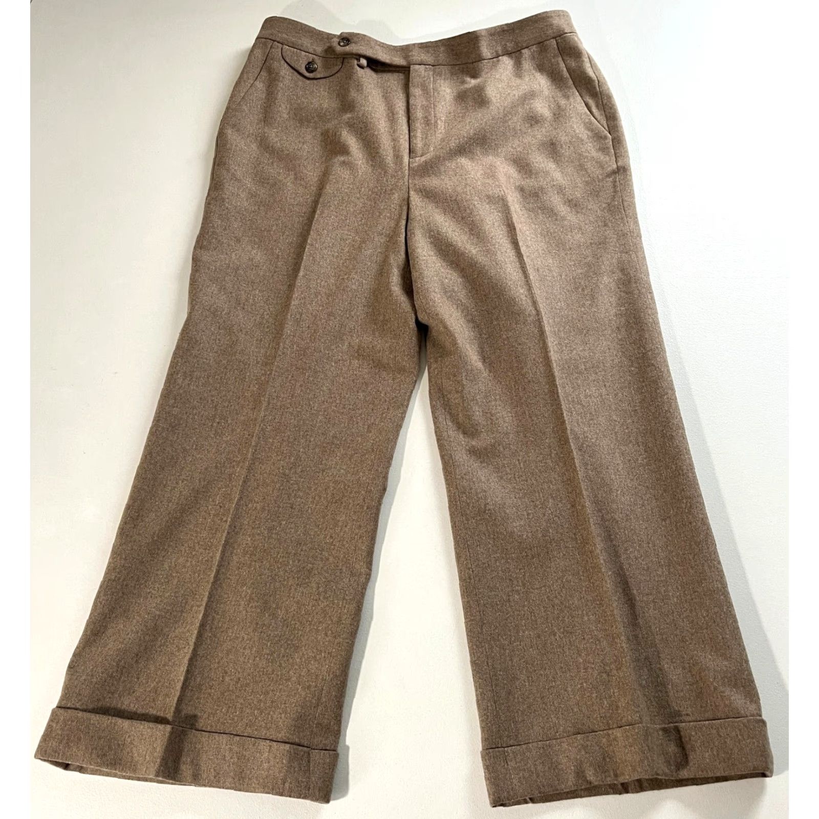 Ralph Lauren VINTAGE Women's Lauren Ralph Lauren Wide Leg Wool Pants Dress Pants 14 Beige Wool 26in Inseam Mens no, Womens Size 36" / US 14 / IT 50 - 7 Thumbnail
