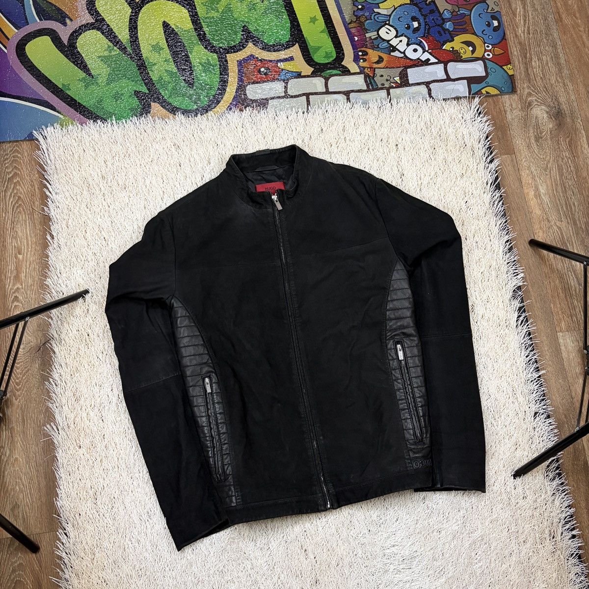 Hugo Boss HUGO BOSS Lordi Lamb Leather Jacket Men’s Black Biker Racer Size US XXL / EU 58 / 5 - 1 Thumbnail