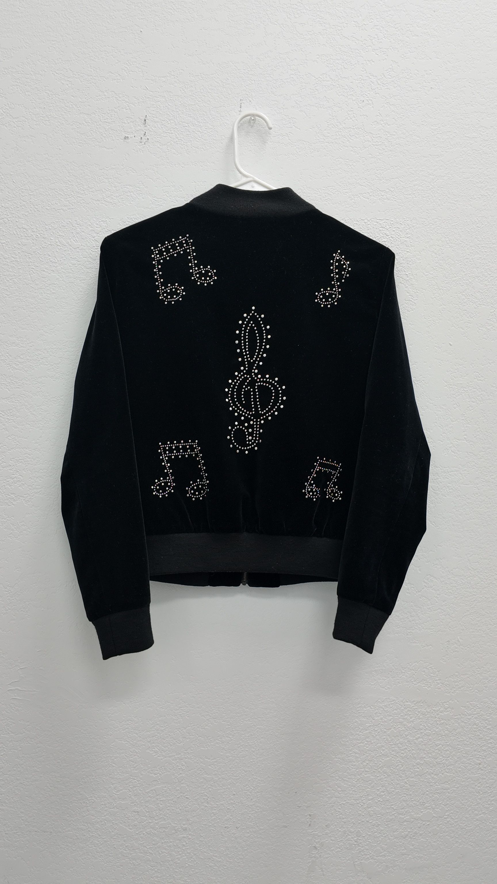 Saint Laurent Paris Black Studded Music Note Velvet Trucker Jacket