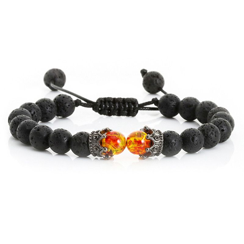 Japanese Brand Black Lava Stone Crown Bracelets For Men Women Size ONE SIZE - 1 Thumbnail