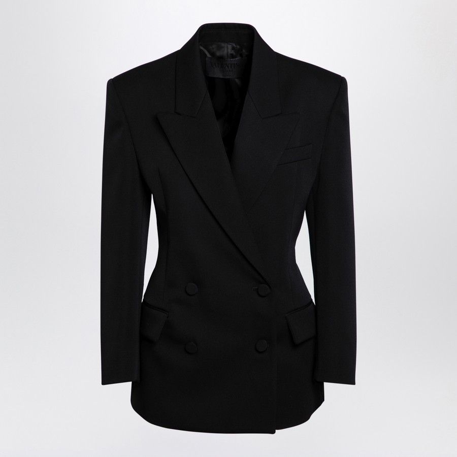 Valentino o1d2blof1024 Wool Double-Breasted Jacket in Black Size XS / US 0-2 / IT 36-38 - 1 Thumbnail