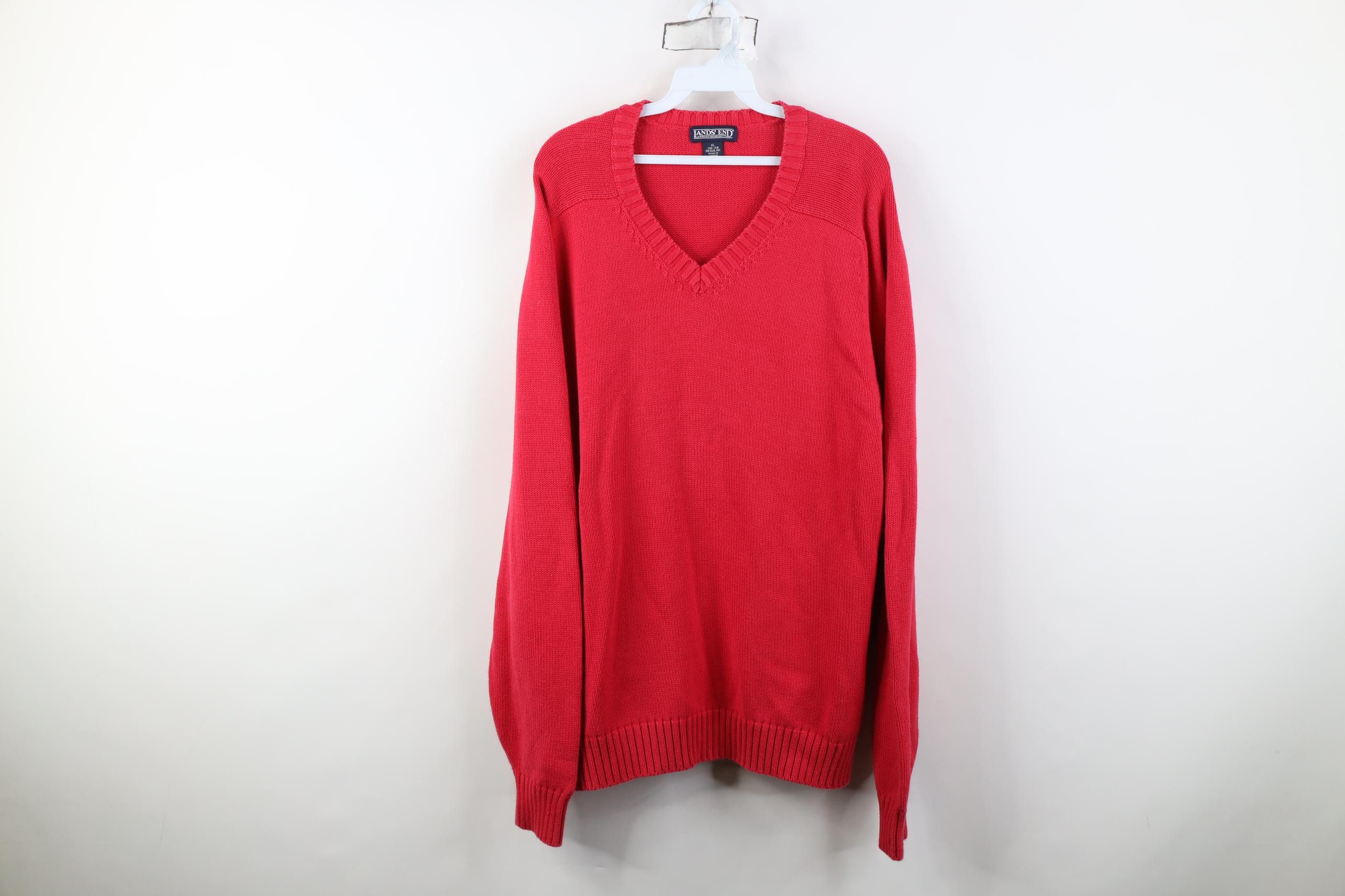 Lands' End Vintage 90s Lands End Knit V-Neck Sweater Japan Red Pink Size US XL / EU 56 / 4 - 1 Thumbnail