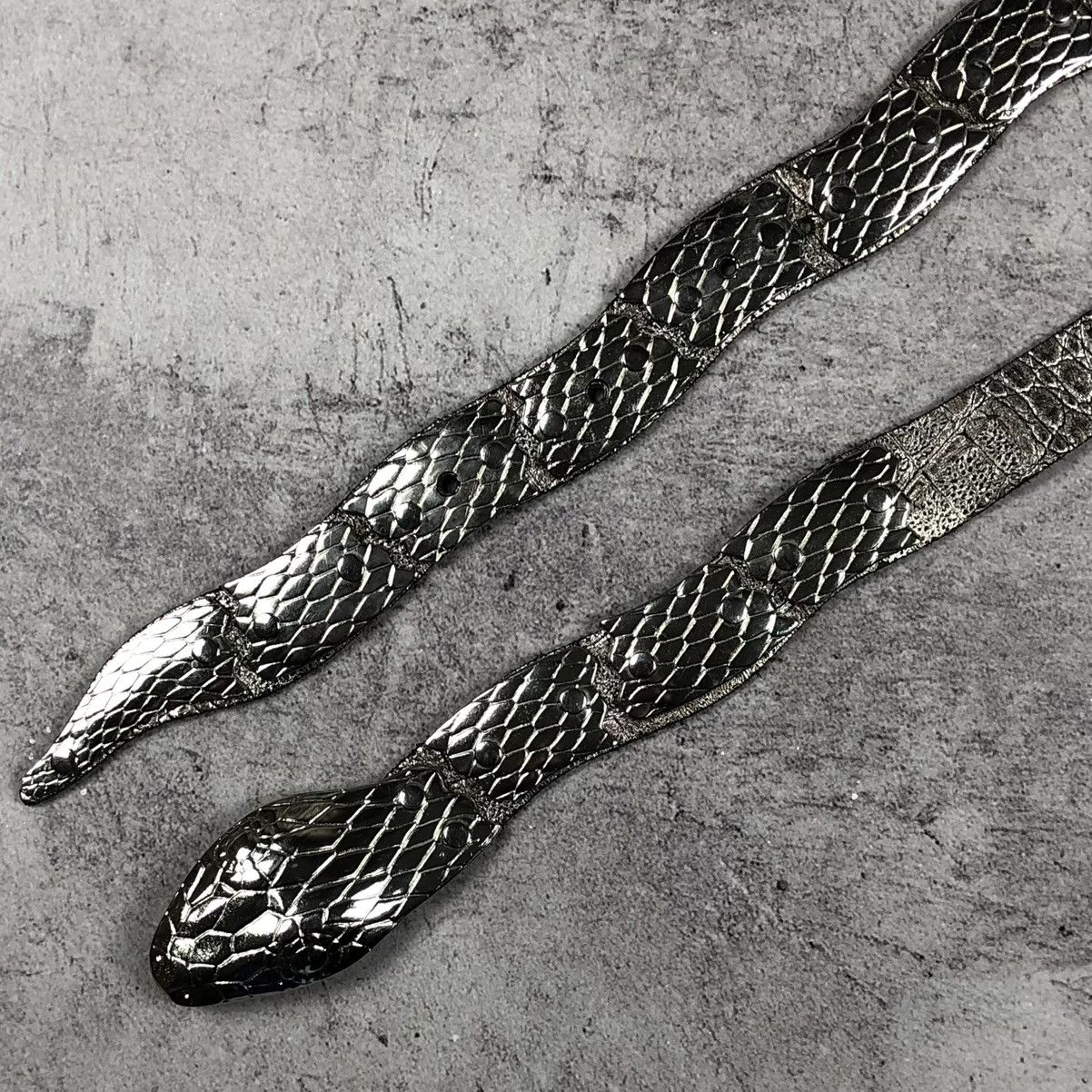 Vintage Y2K Vintage Silver Chrome Python Snake Buckle Leather Belt Size ONE SIZE - 5 Thumbnail