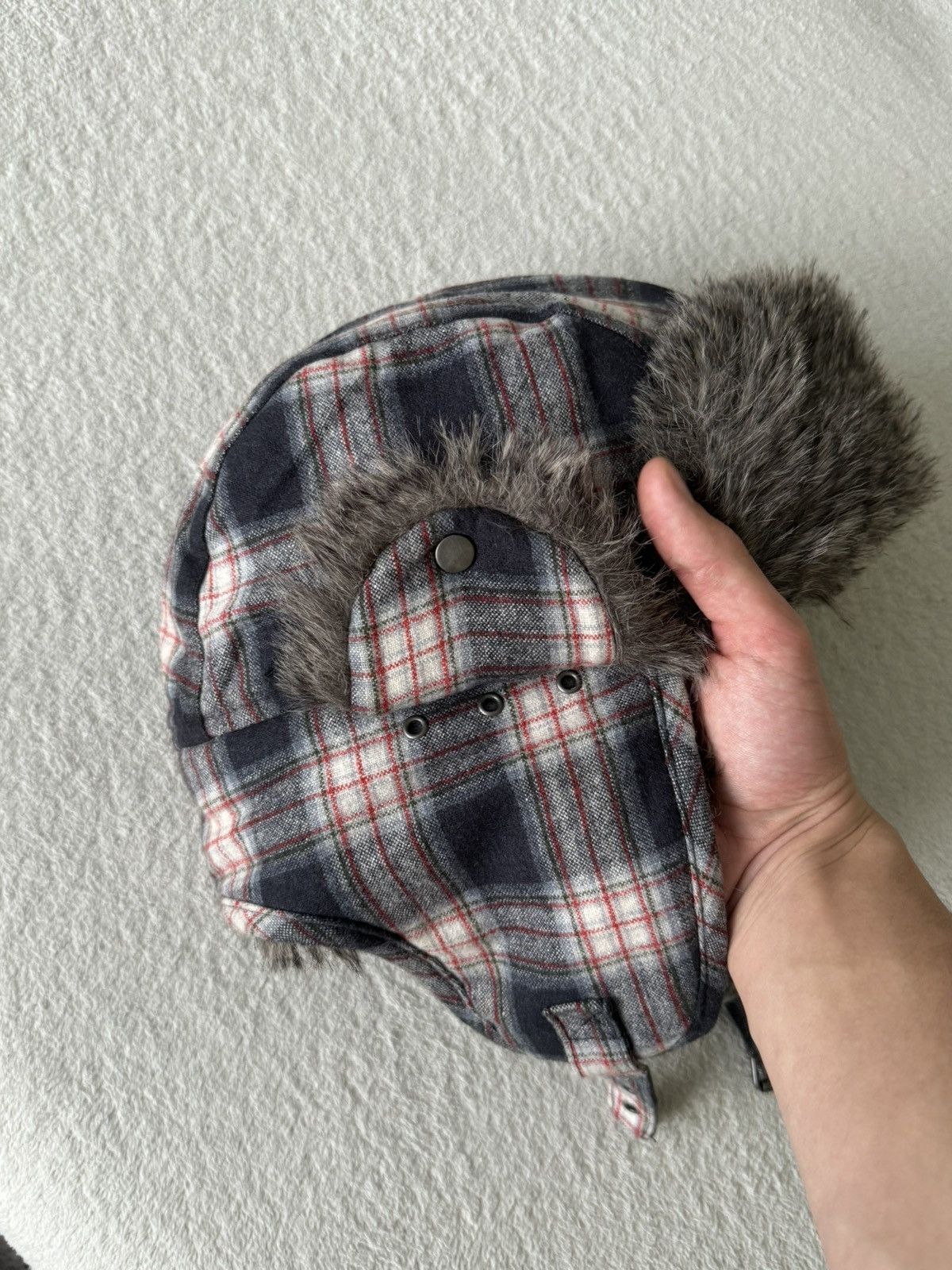 Japanese Brand × Vintage Vintage red checkered Y2K fuzzy fur ushanka hat Japanese Size ONE SIZE - 3 Thumbnail