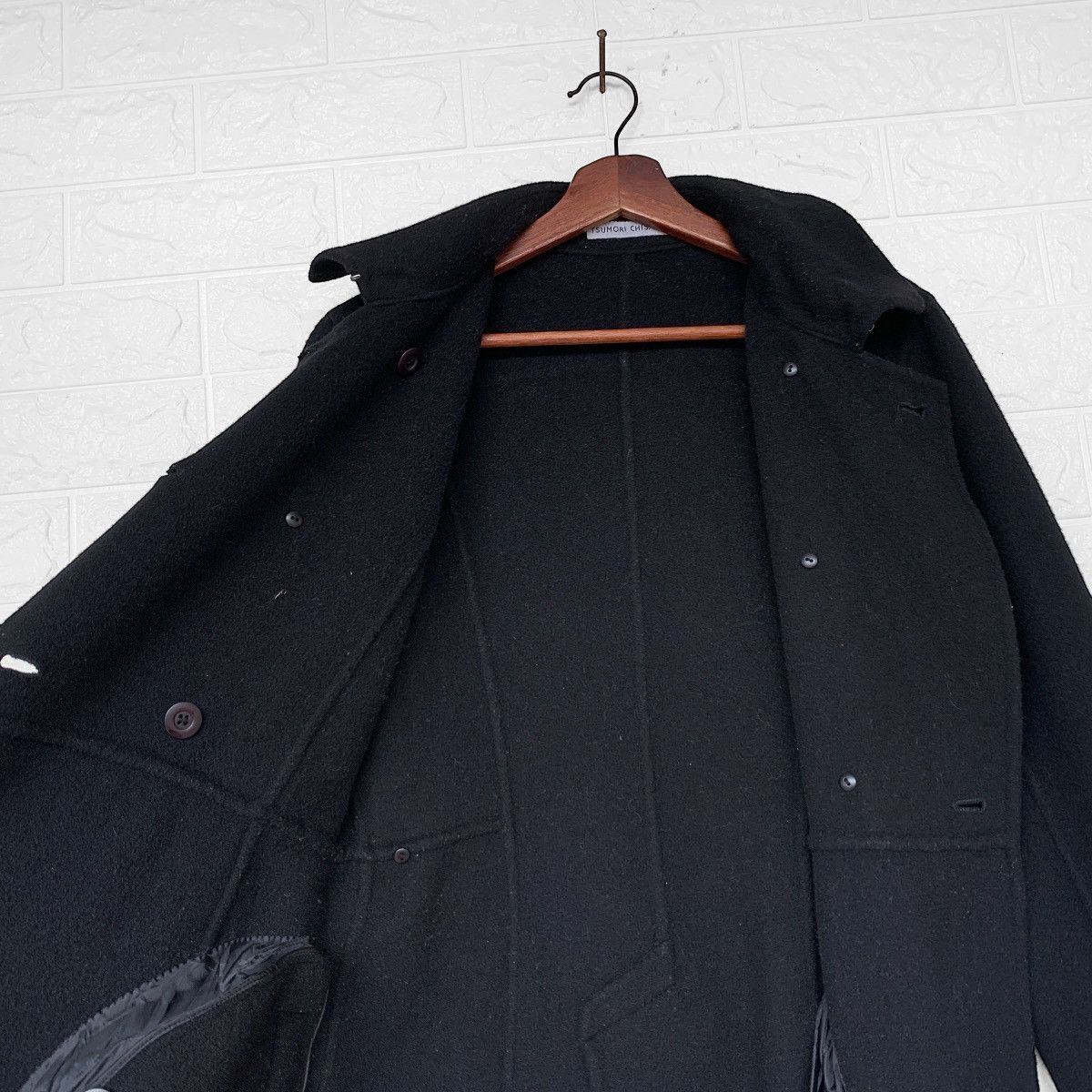 Tsumori Chisato ISSEY MIYAKE DOUBLE BREASTED WOOL DRESS COAT BLACK Size M / US 6-8 / IT 42-44 - 13 Thumbnail
