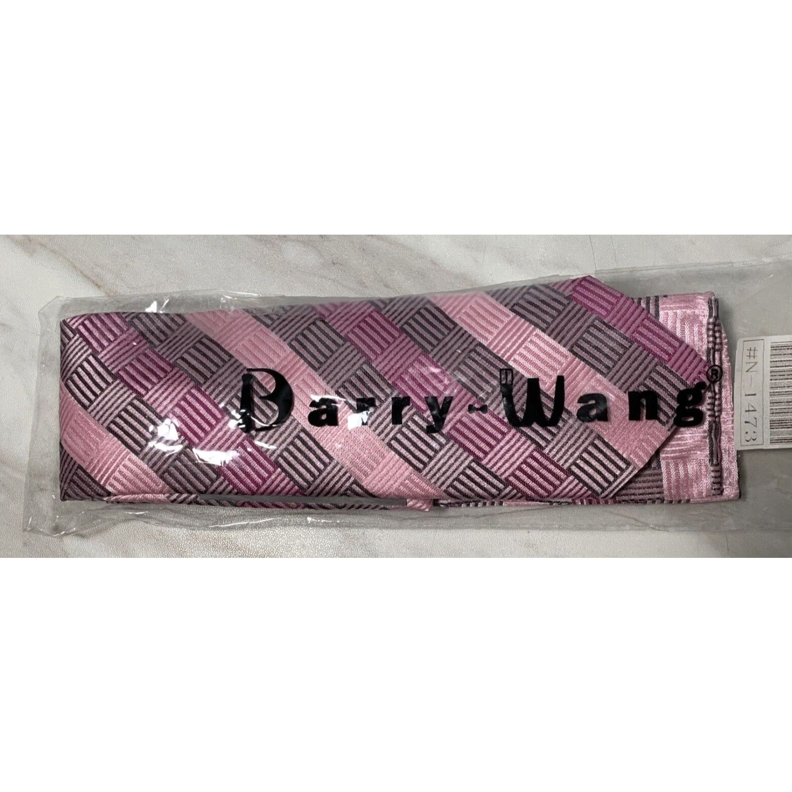 Vintage Barry Wang Designer Tie Set Men's Necktie Handkerchief Gray Pink 100% Silk NEW Size ONE SIZE - 7 Thumbnail