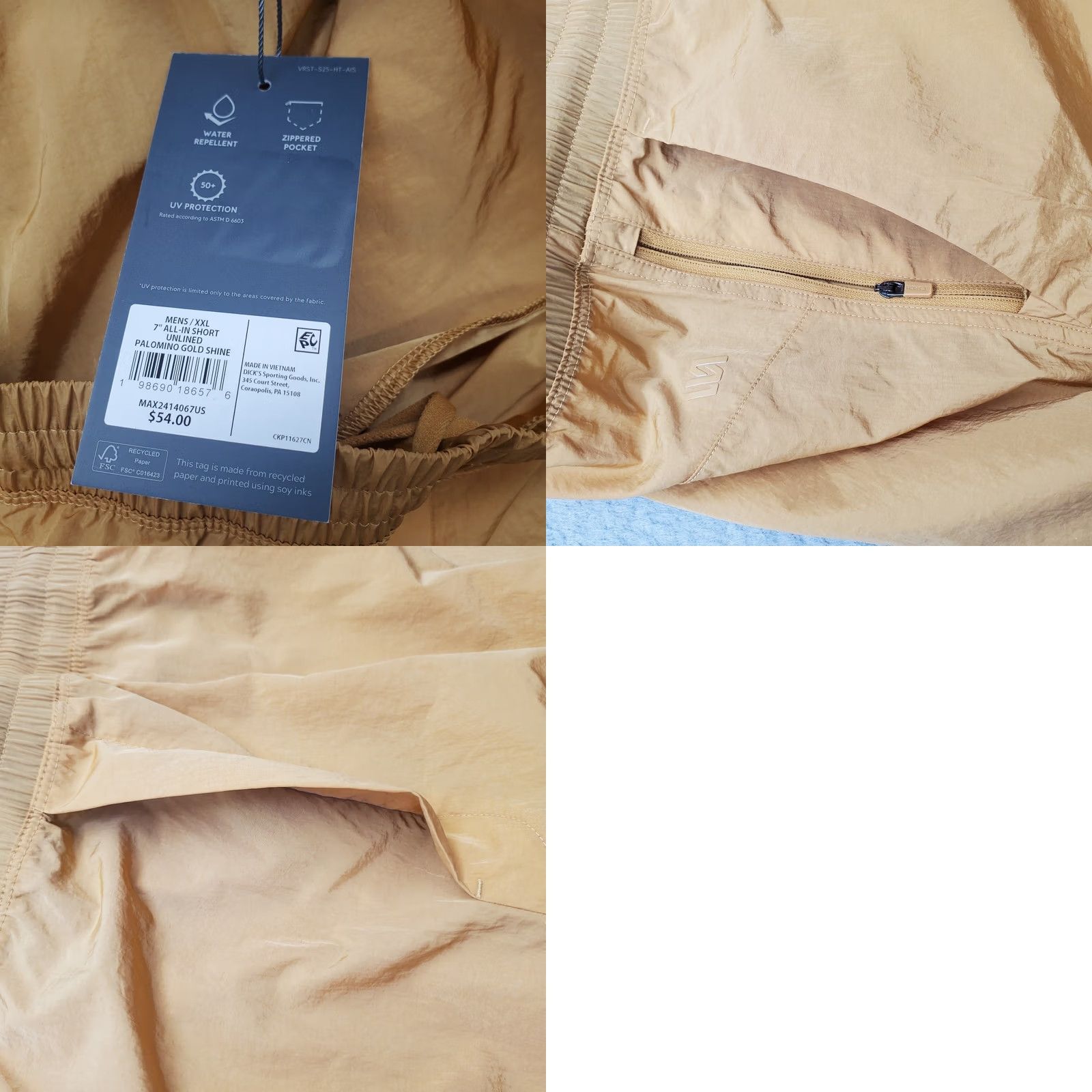Vintage VRST Mens XXL Tan All-In Unlined Shorts Athletic Pockets 50+UV Protection Quick Dry 7.5" Inseam Zip? Pocket Size US 39 - 8 Thumbnail