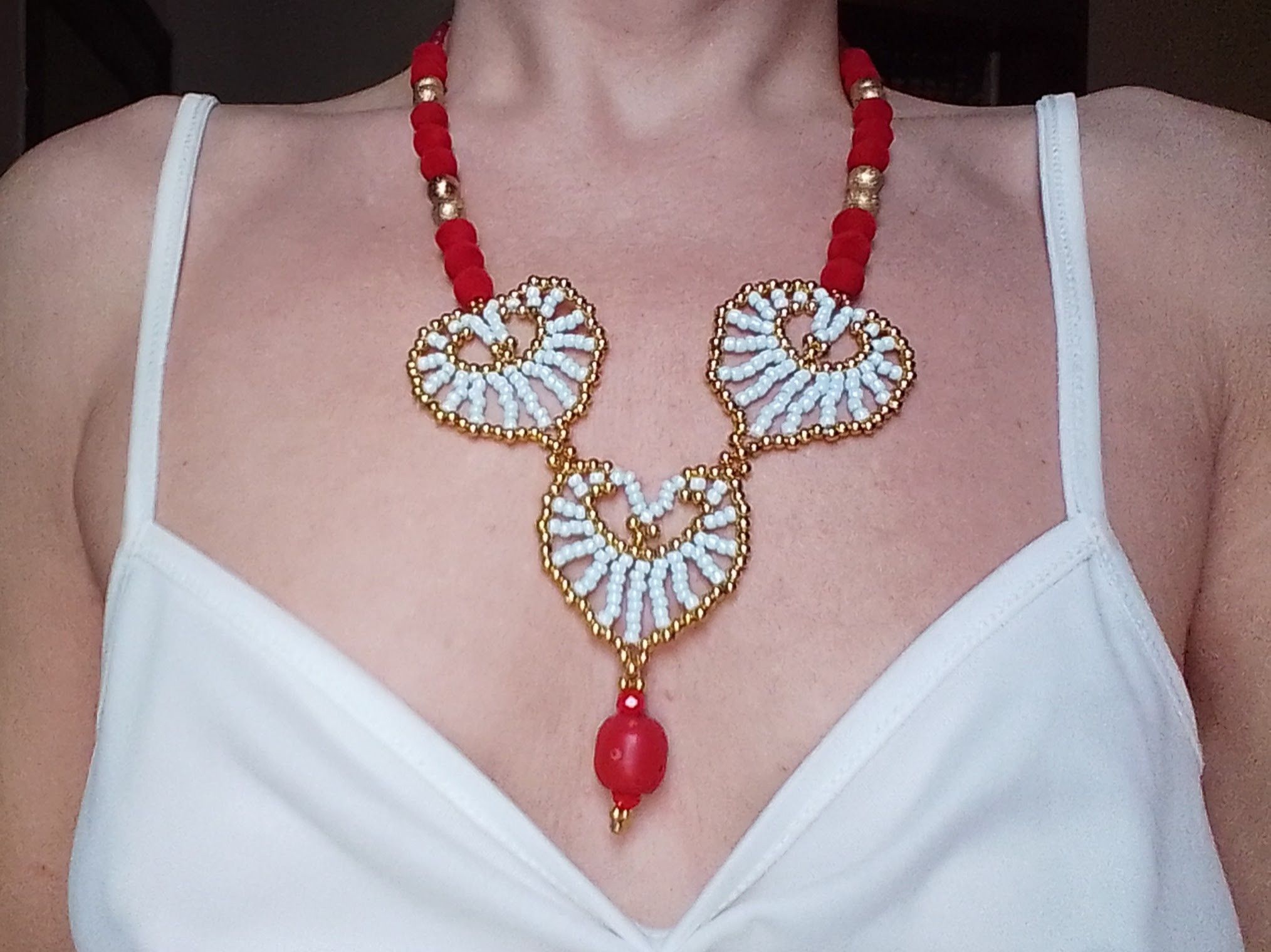 Handmade Elegant Necklace Red blue with natural coral stones Size ONE SIZE - 3 Thumbnail