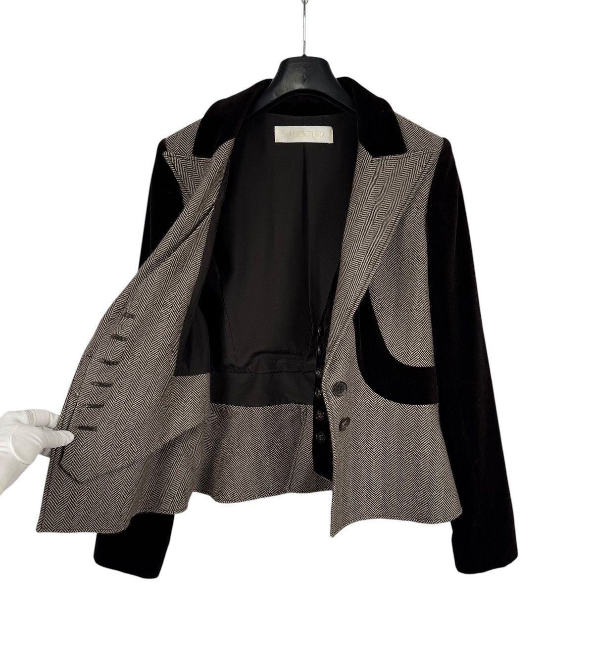 Valentino Valentino Wool Herringbone & Velour Jacket Simulated Vest Size M / US 6-8 / IT 42-44 - 15 Thumbnail