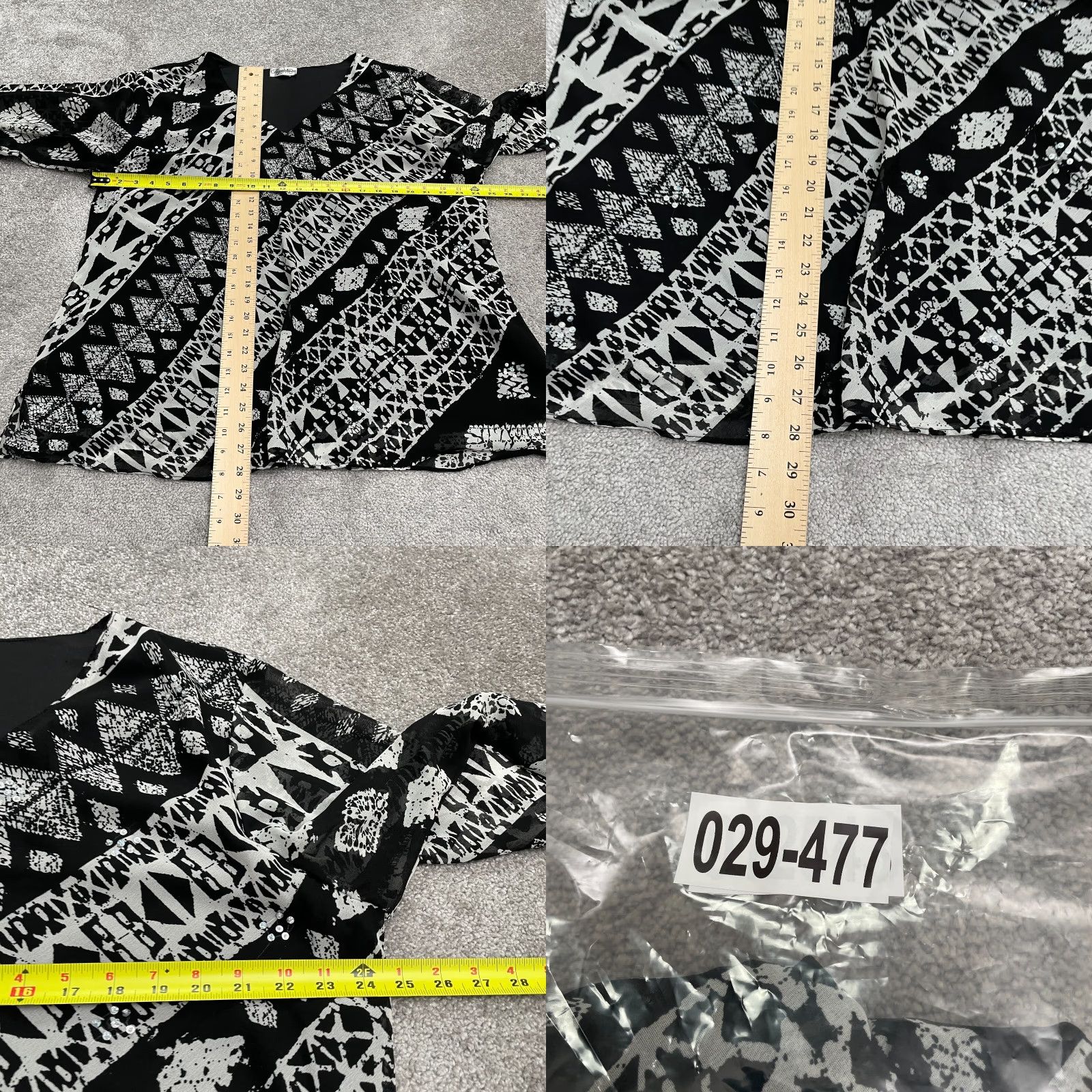 Vintage Signature JMB Blouse Womens 1X Black White Geometric V-Neck Sequin Casual Size XL / US 12-14 / IT 48-50 - 8 Thumbnail