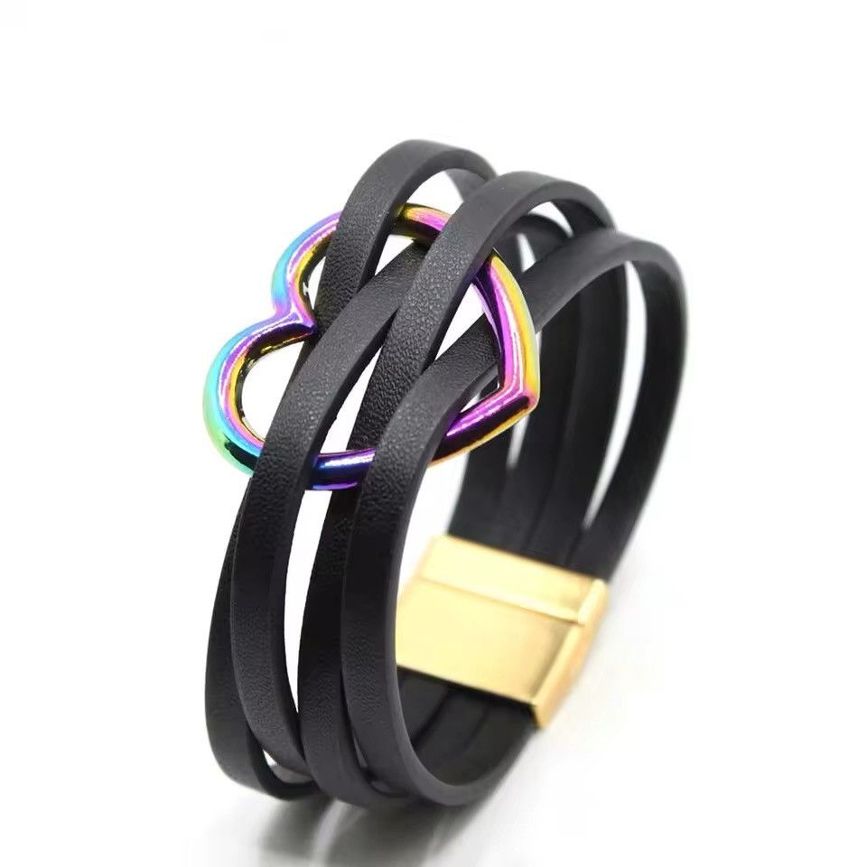 Vintage Hollow LOVE Charm PU Leather Bracelets Size ONE SIZE - 2 Thumbnail