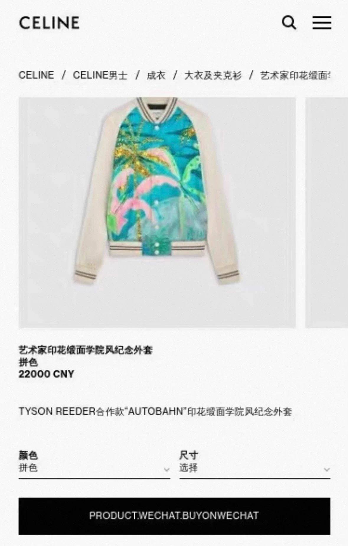 Celine Celine SS21 Hawaiian palm colorblock baseball jkt 44/48 Size US S / EU 44-46 / 1 - 6 Thumbnail