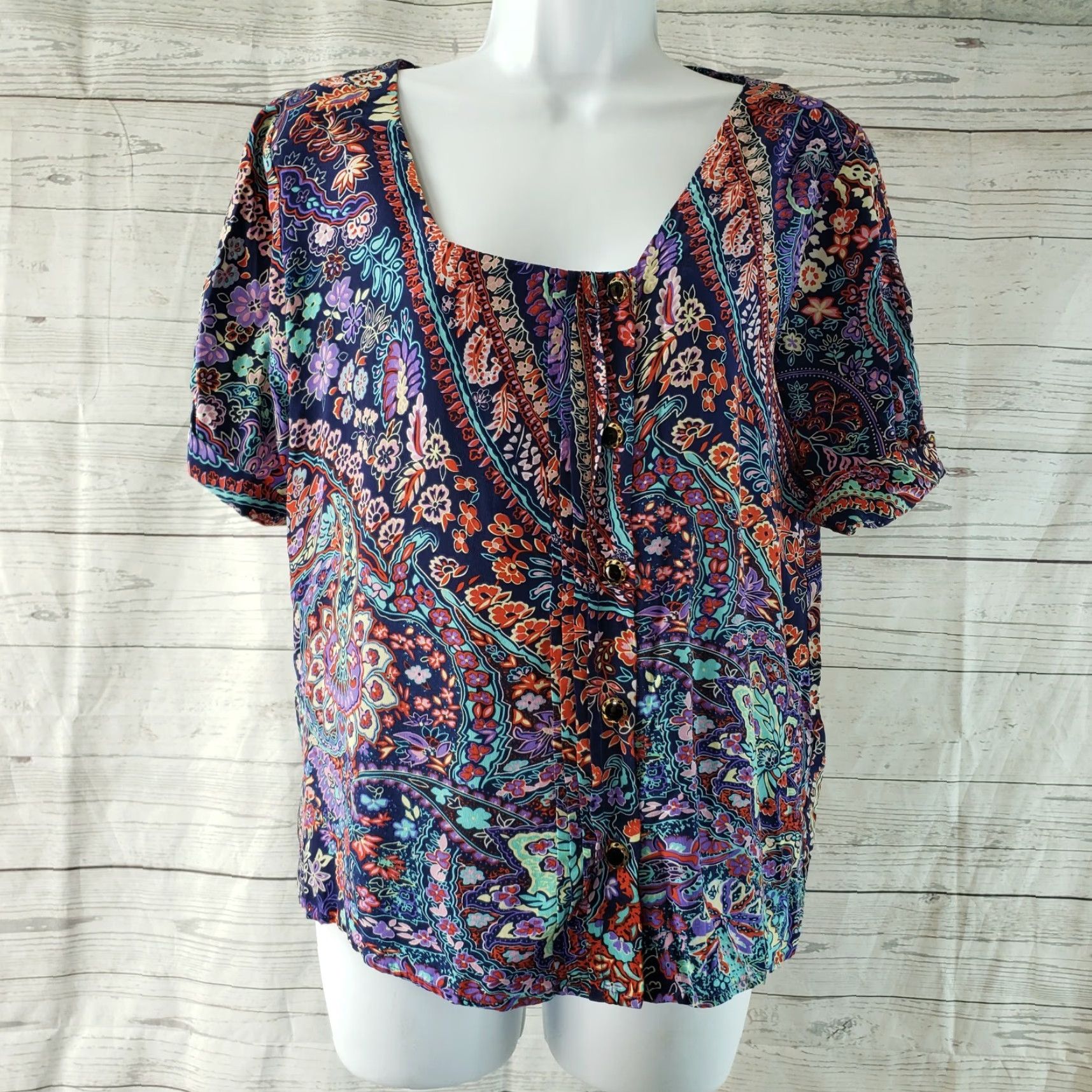 Vintage Yumi Kim Blouse Womens Silk Red Floral Short Sleeve Size S Size S / US 4 / IT 40 - 2 Thumbnail