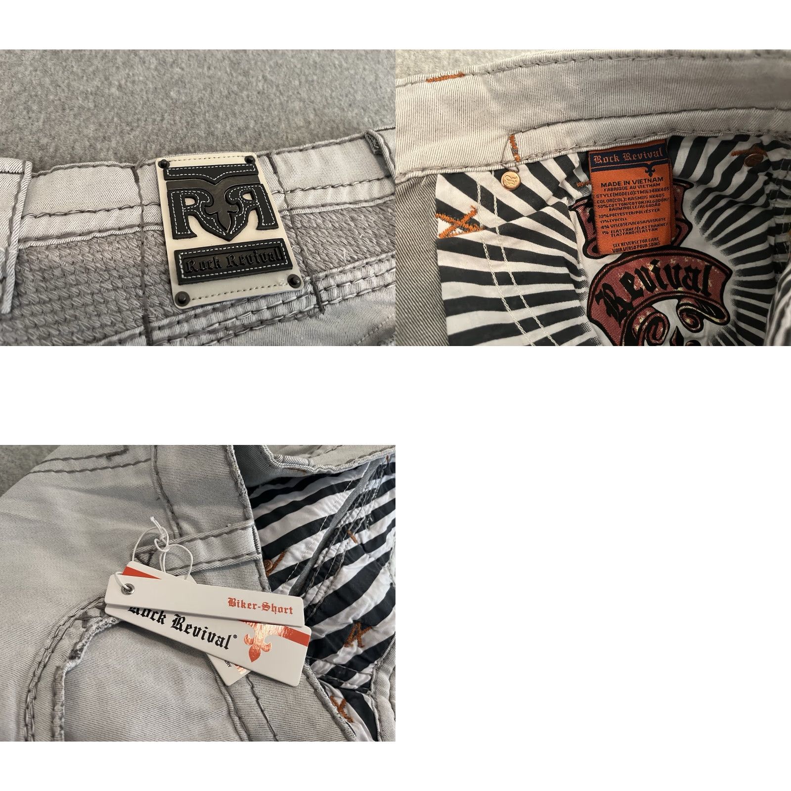 Vintage Rock Revival Denim Jean Shorts Mens 44 NWT Gray Biker Cotton Blend Denim NWT Mens Rock Revival Jeans Shorts 44 Size US 44 / EU 60 - 8 Thumbnail