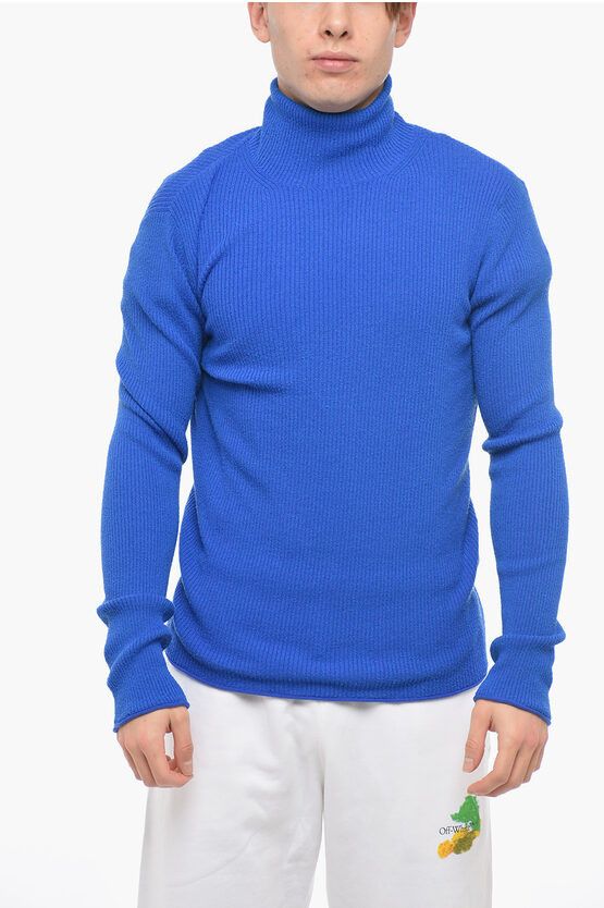 image of Acne Studios Turtleneck Ribbed Wool Blend Sweater in Blue, Men's (Size Large)