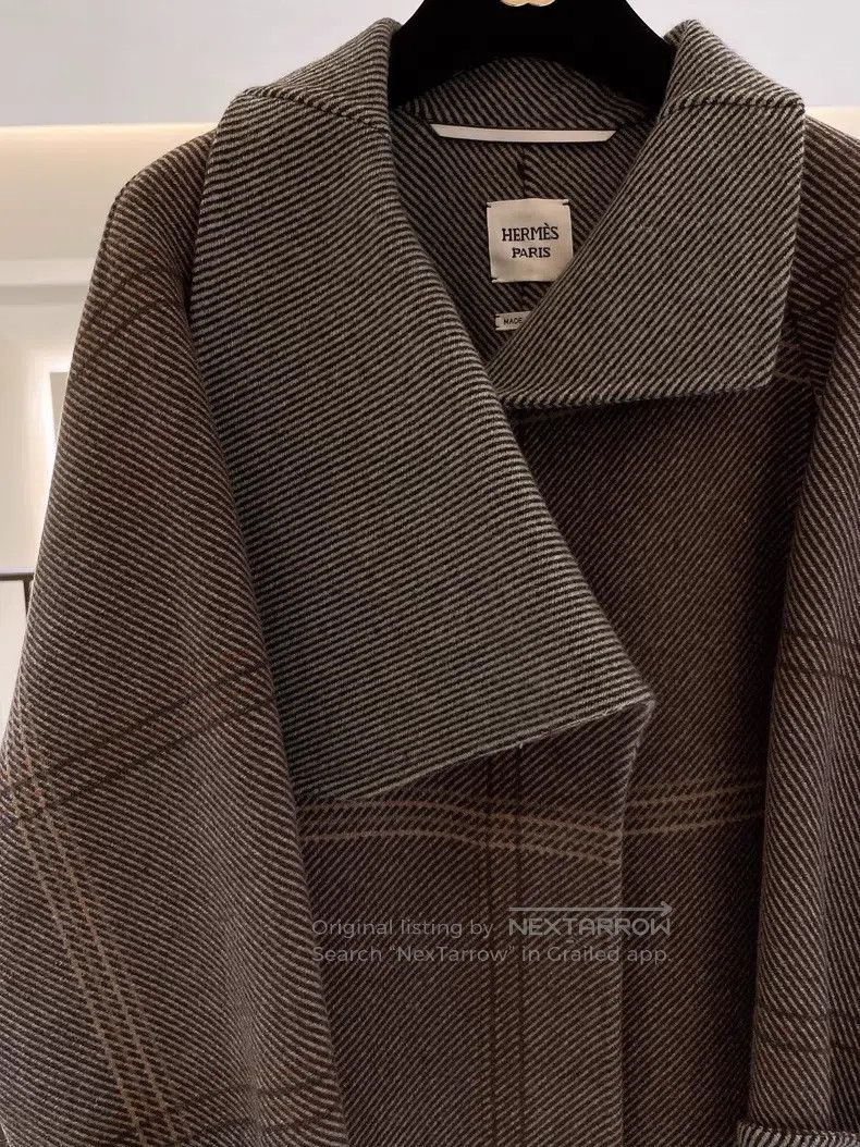 Hermes Hermes Retro checkered striped oversized cashmere coat Size XXS / US 00 / IT 34 - 4 Thumbnail