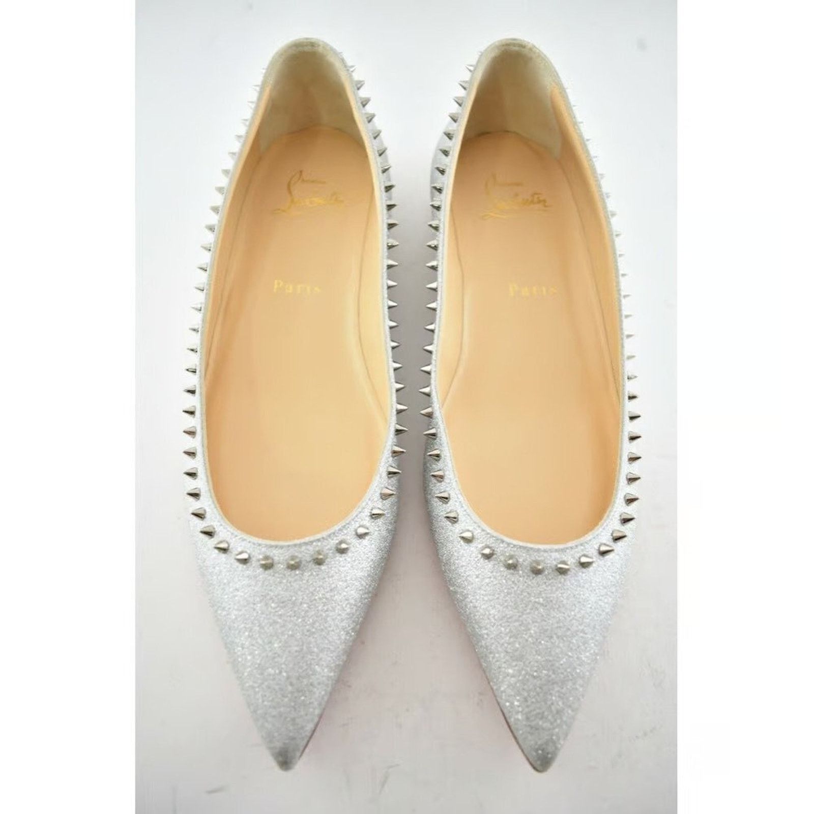 Christian Louboutin Christian Louboutin Anjalina Flat Silver Glitter Pointed Size US 7.5 / IT 37.5 - 7 Thumbnail